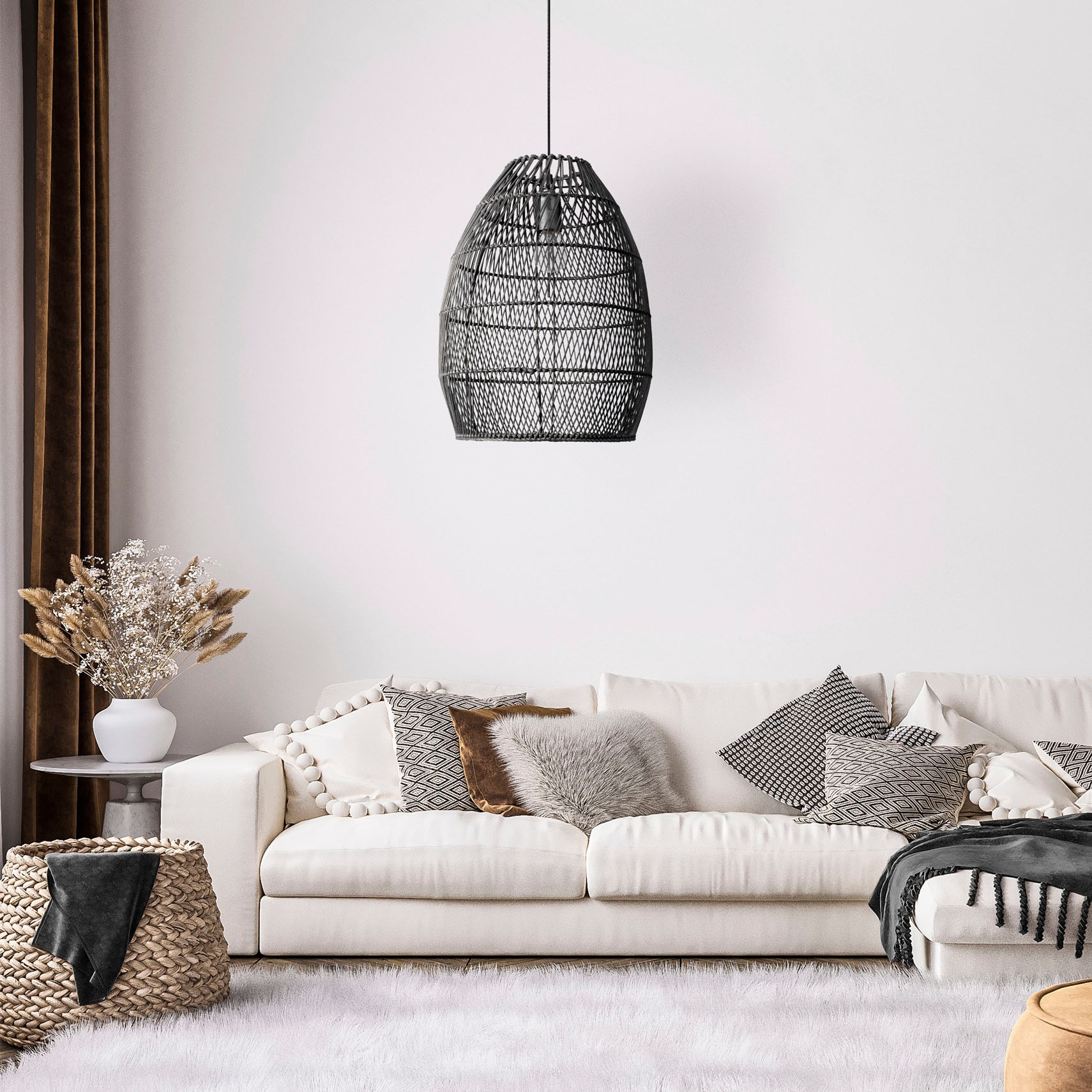 Paco Home Pendelleuchte »VIHMA«, Leuchtmittel E27 | ohne Leuchtmittel, Rattan Pendellampe Korb Esstischlampe Natürlich LED Boho Rustikal E27