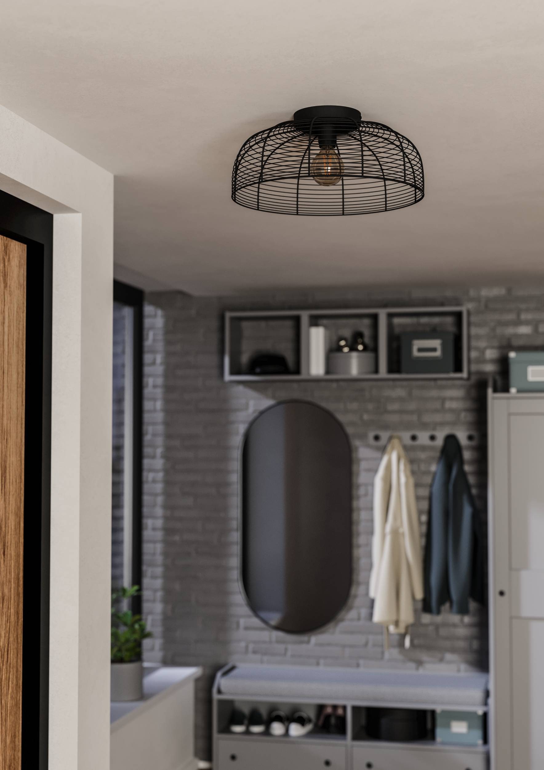 EGLO Deckenleuchte »Rinroe Deckenlampe, Wohnzimmerlampe, Industrial, Metall, E27, Lampe« E27 1 Stk. Wand-/Deckenleuchte - H20 x Ø45 cm - schwarz - 1X40W exkl.