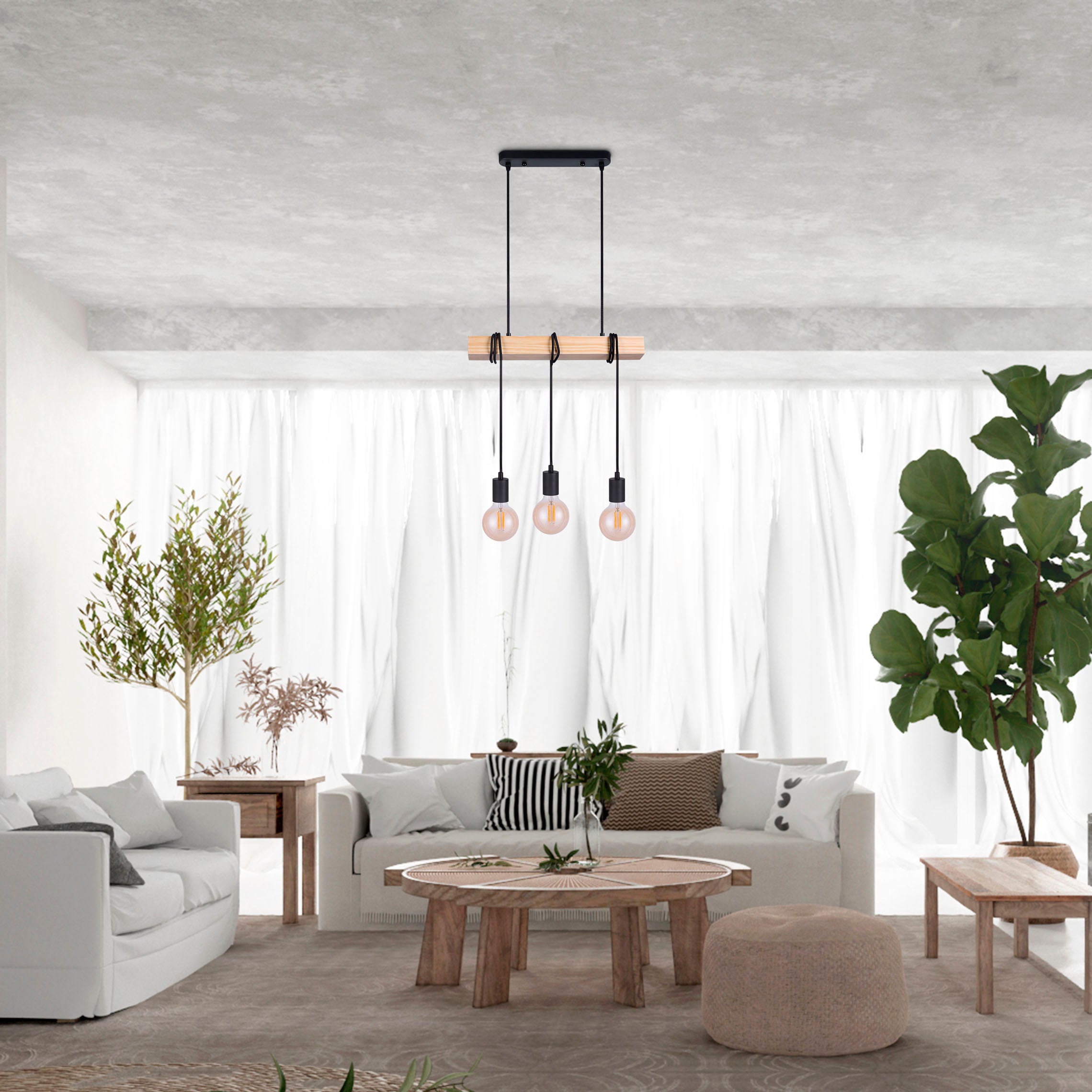 Paco Home Pendelleuchte »SINA«, Leuchtmittel E27 | ohne Leuchtmittel, LED Pendellampe Hängeleuchte Wohnzimmer Esszimmer Vintage Holz 3x E27
