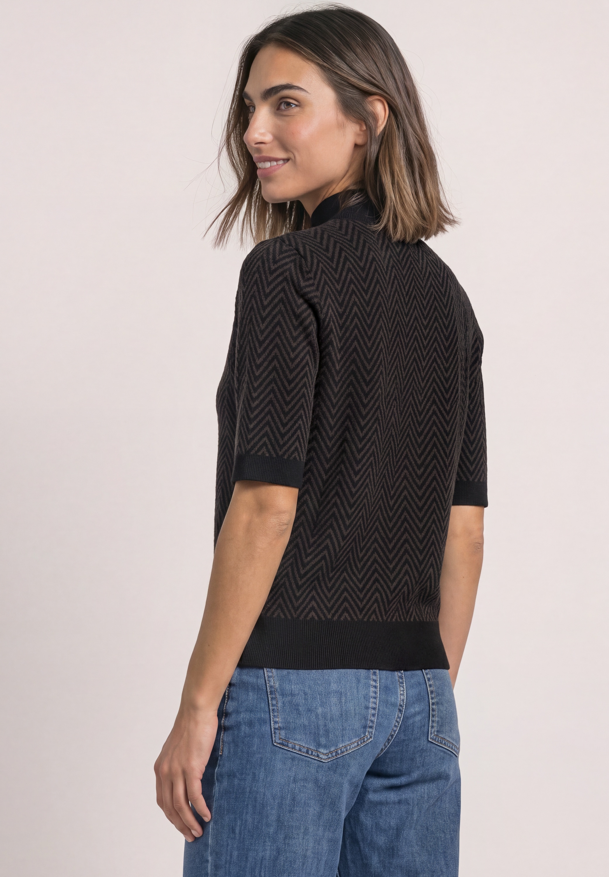 STREET ONE Jacquardpullover Kurzarm Jacquard Pullover mit Turtle Neck