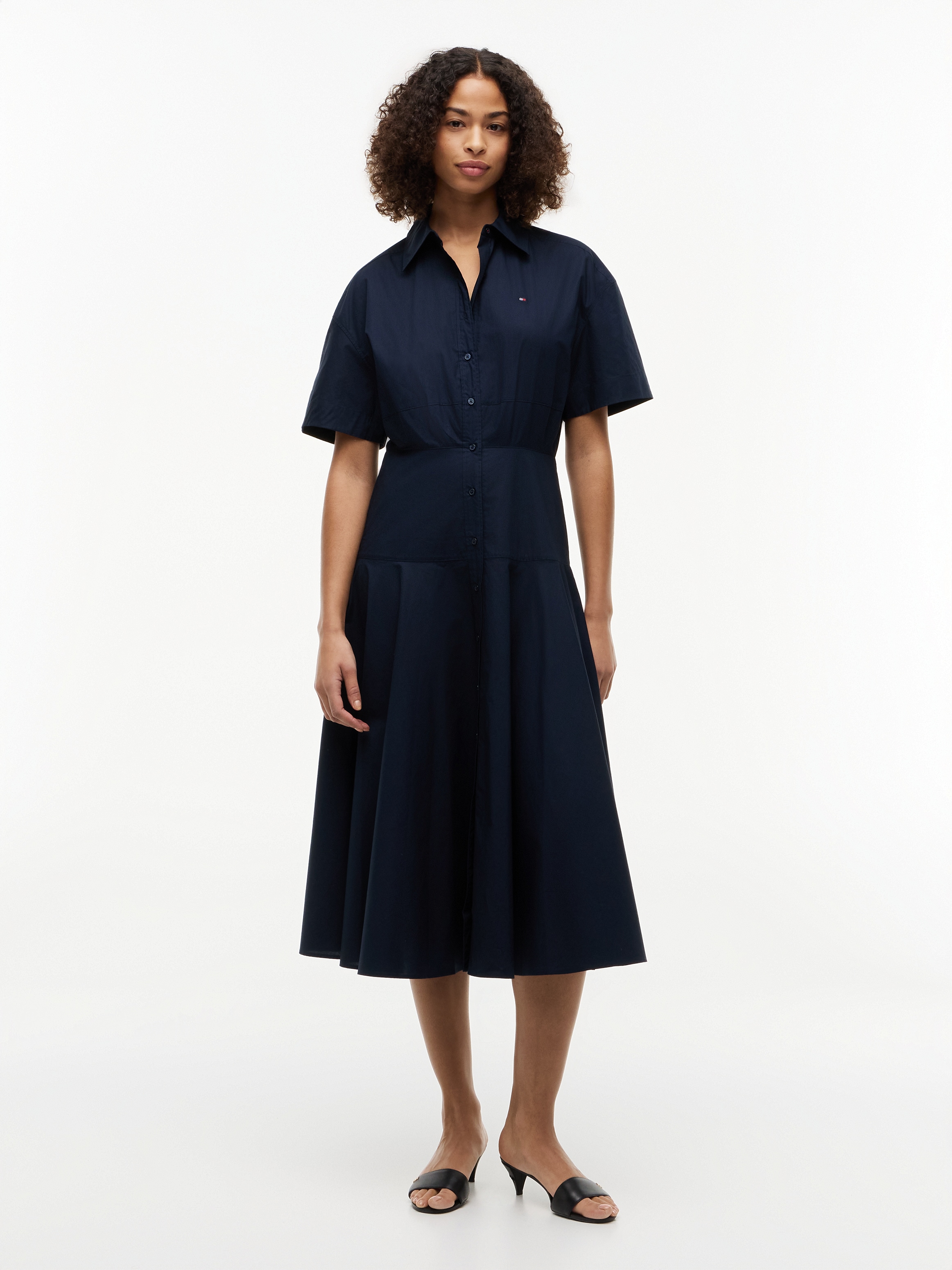 Tommy Hilfiger Blusenkleid »POPLIN FLRE SS MIDI SHRT DRS« Ohne Tasche Baumwolle