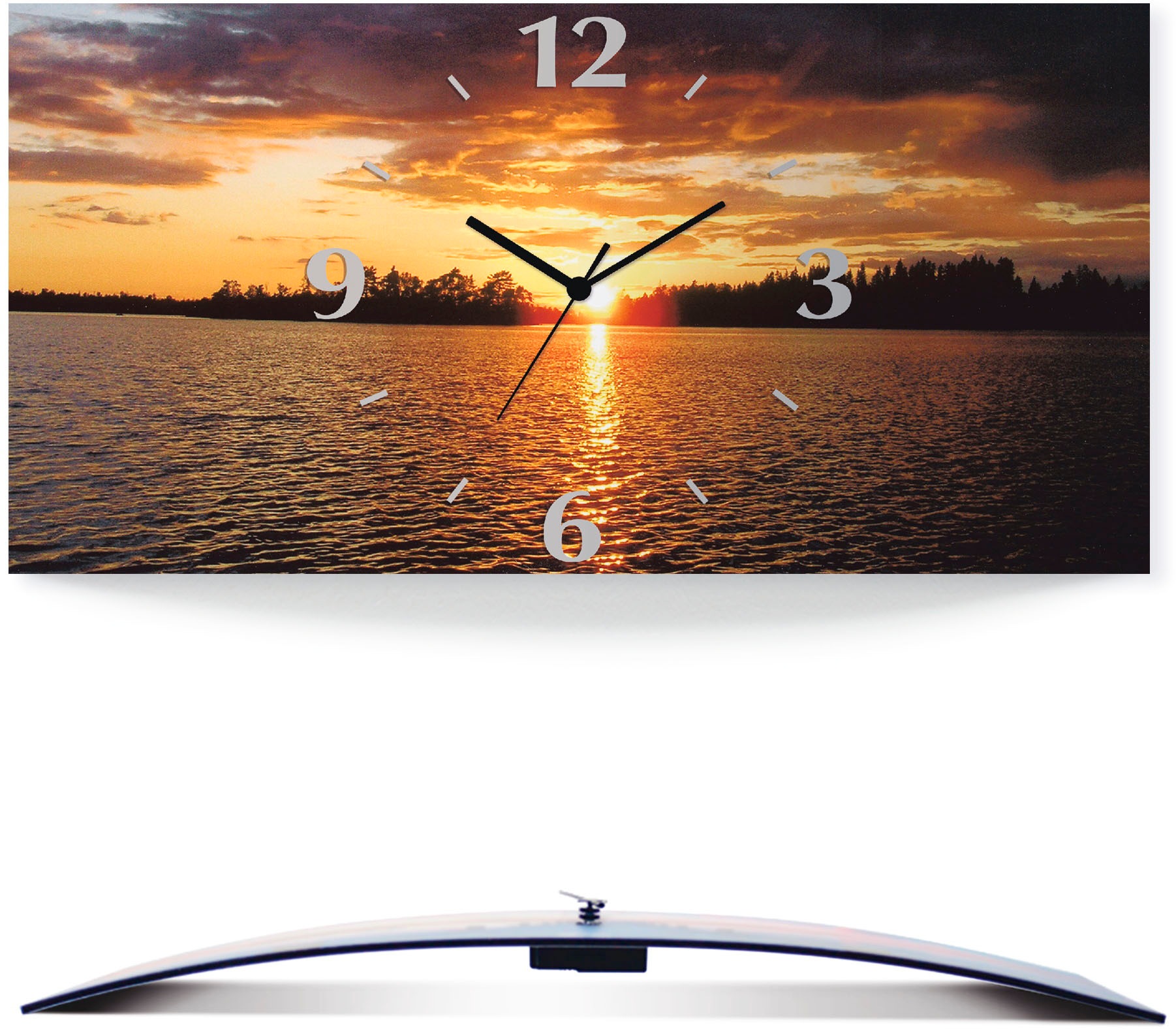 Artland Wanduhr »Sonnenuntergang am See«, 3D Optik gebogen