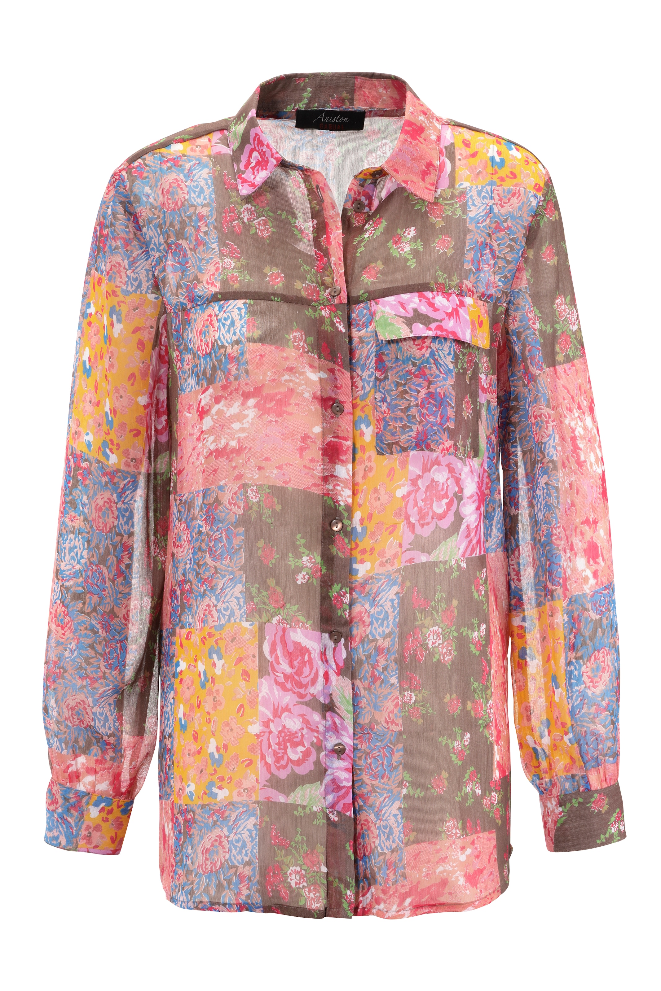 Verkaufskraft Aniston CASUAL Hemdbluse, im Blumendrucken bunten Online im mit kaufen Shop OTTO Patch-Dessin
