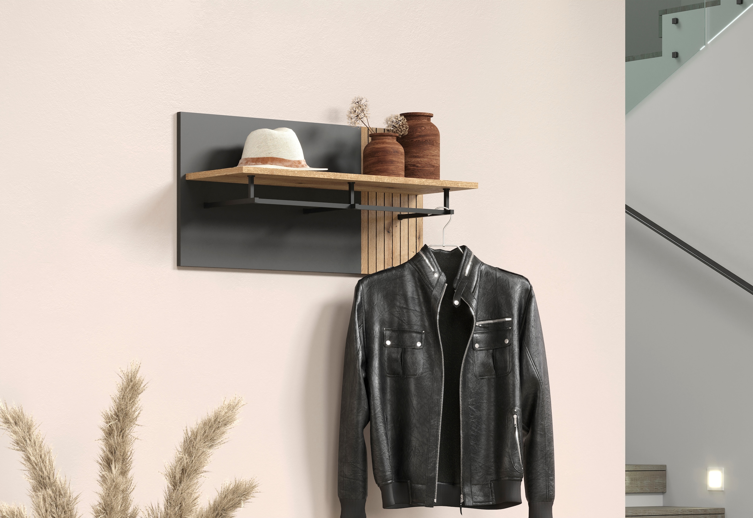 Home affaire Garderobenpaneel »Estepona« 1 Stk. tlg. Wandpaneel mit Hutablage und Kleiderstange - (B/T/H) 80/28/40 cm
