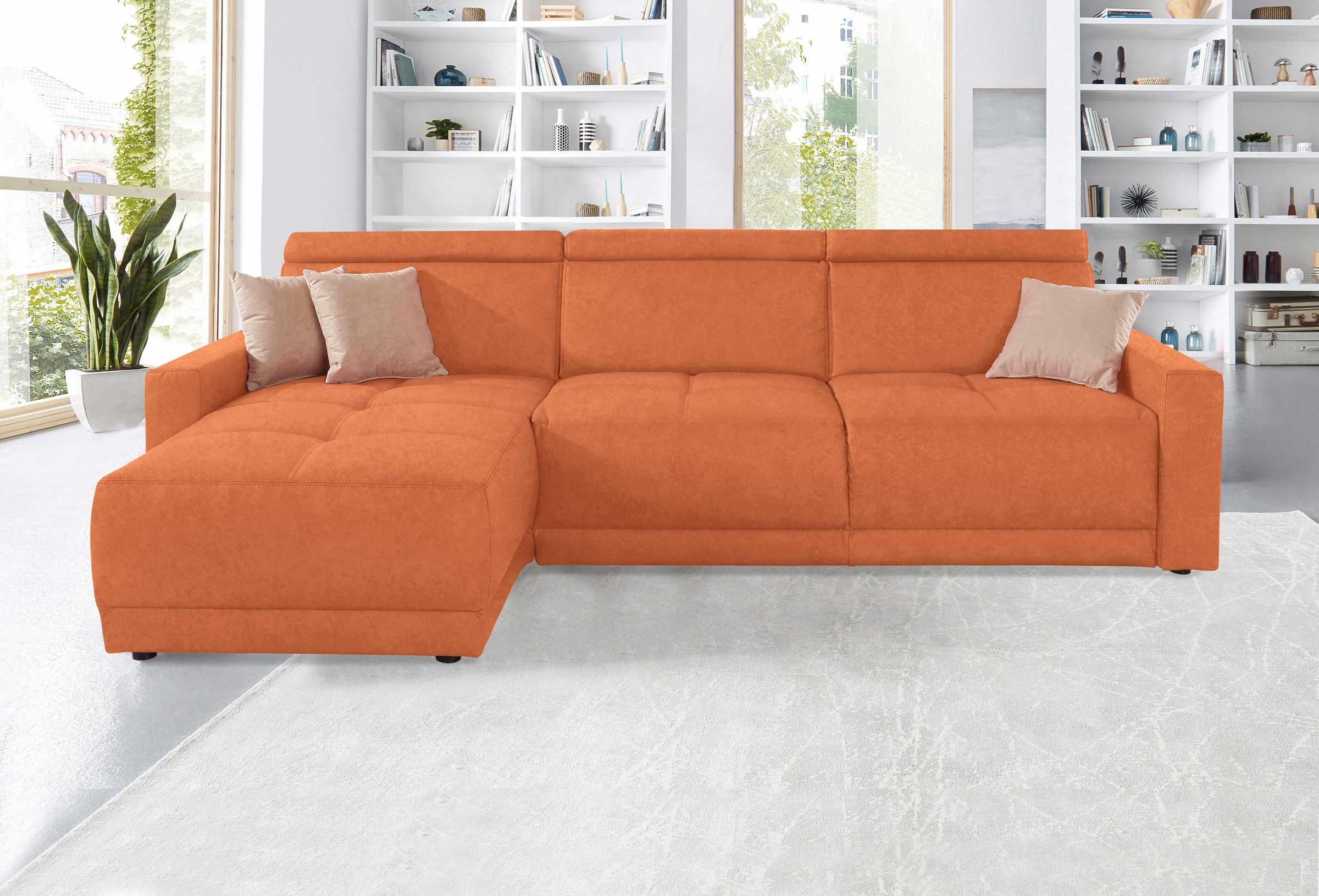 DOMO collection Ecksofa »Ava mit moderner Sitzheftung & toller Doppelnaht, komfortabel, L-Form«, mit Recamiere, inkl. Federkern, wahlweise mit Kopfteilverstellungen