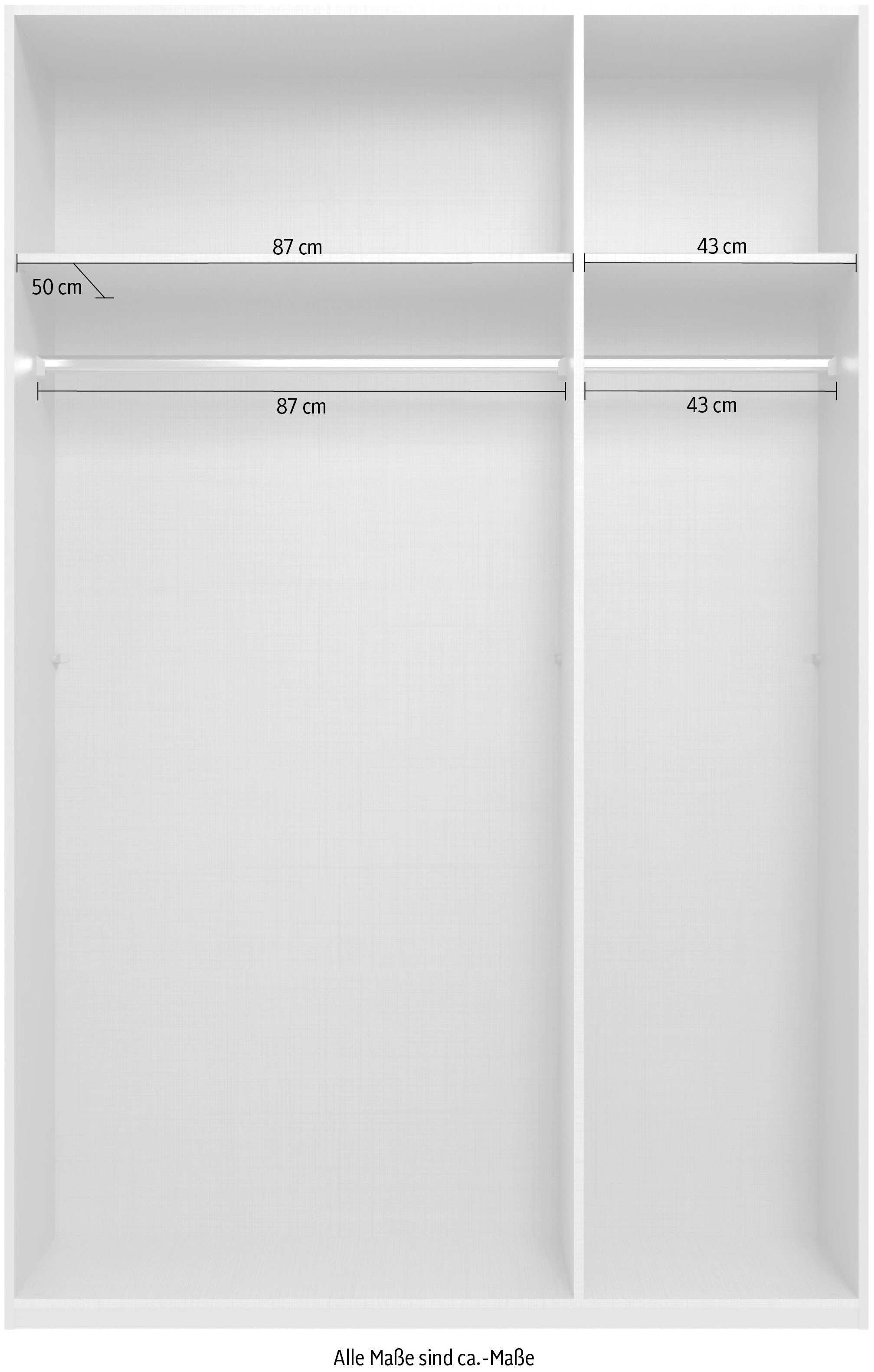 Wimex Kleiderschrank »Mugano, in 5 Breiten und 2 Höhen, Made in Germany«, (in Basic oder Premium Ausstattung mit 2 weiteren Einlegeböden), mit langen Griffstangen aus Metall, wahlweise mit oder ohne Spiegel