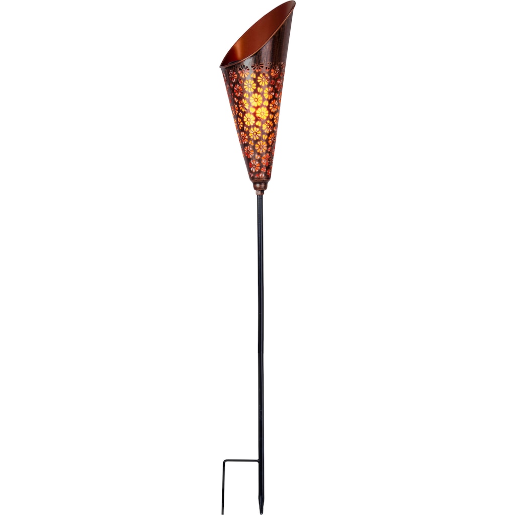 näve LED Solarleuchte »Torch«, 1 flammig-flammig, Flammeneffekt, kupferfarben, Trichterform, Blumenornamente, H:96cm