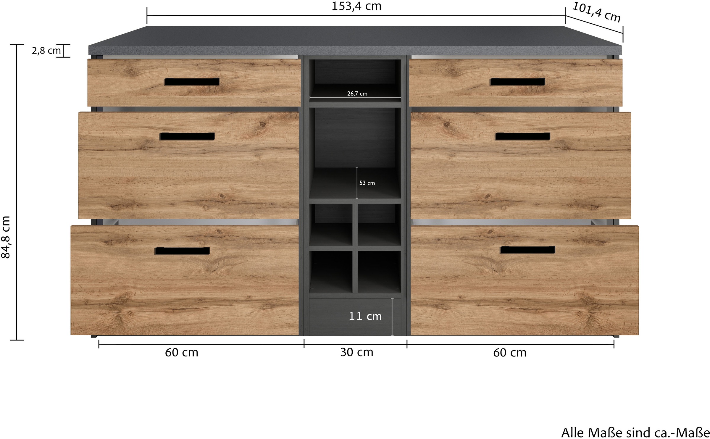 KOCHSTATION Kücheninsel »KS-Toronto«, Breite 153 cm, MDF-Fronten, Flaschenregal