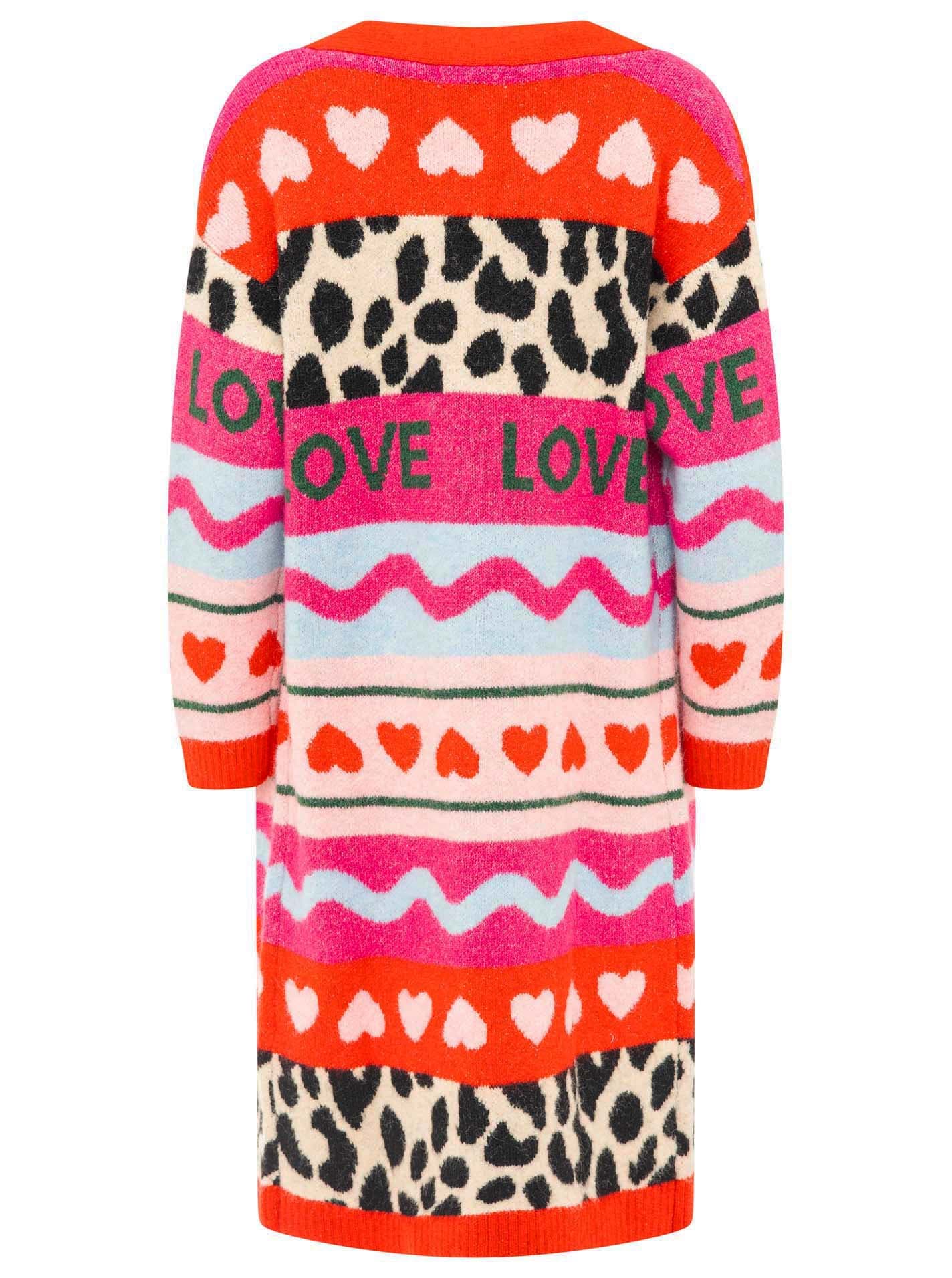 Zwillingsherz Cardigan »"LEO MIX"« Leomuster, lang geschnitten, Schriftzug und Mustermix, Strick
