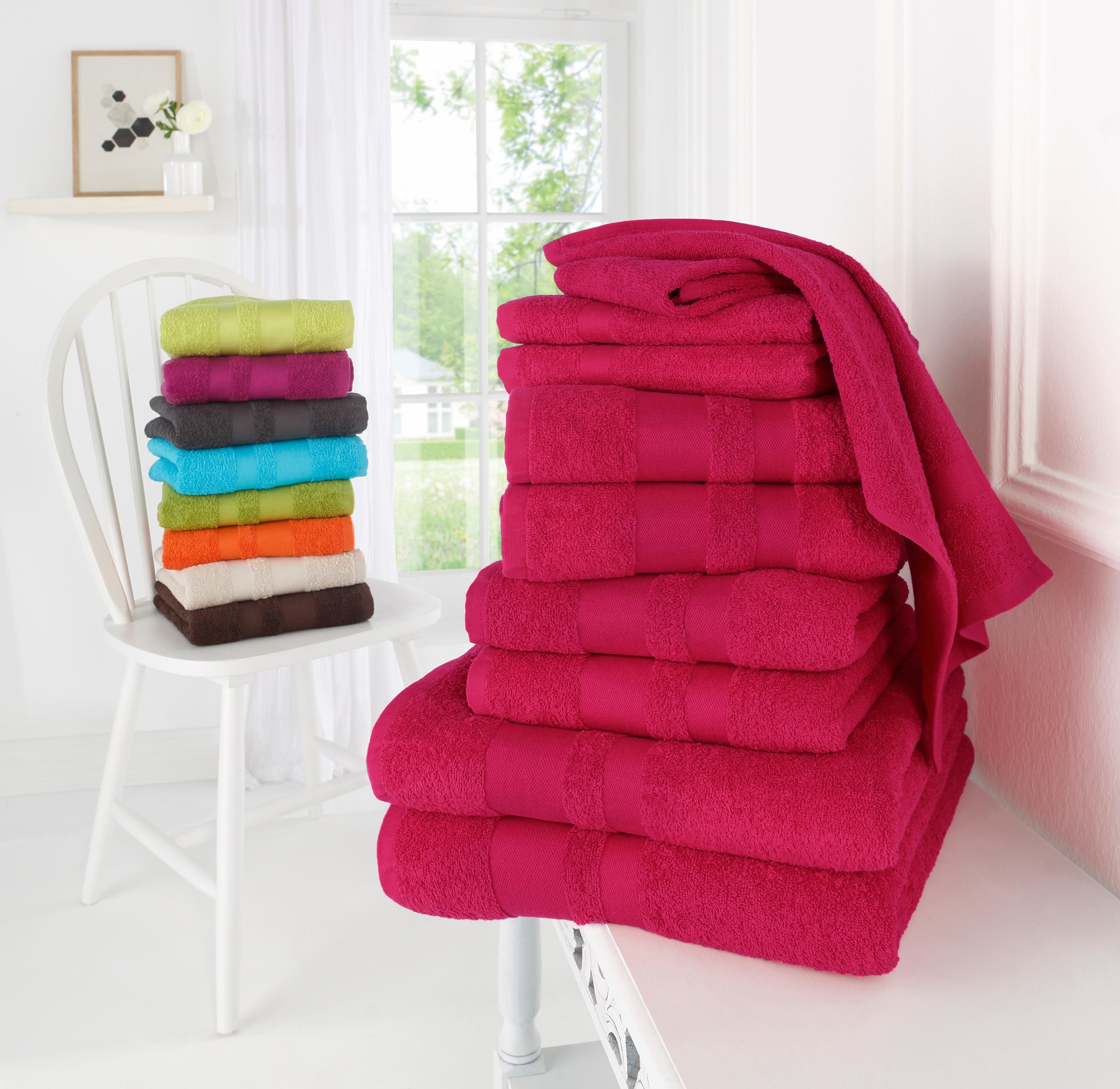 Online Baumwolle my tlg., Set, 10 Set Shop »Vanessa«, mit Bordüre, im aus einfarbiges home Handtuch OTTO 100% Walkfrottee, Handtuch-Set Handtücher