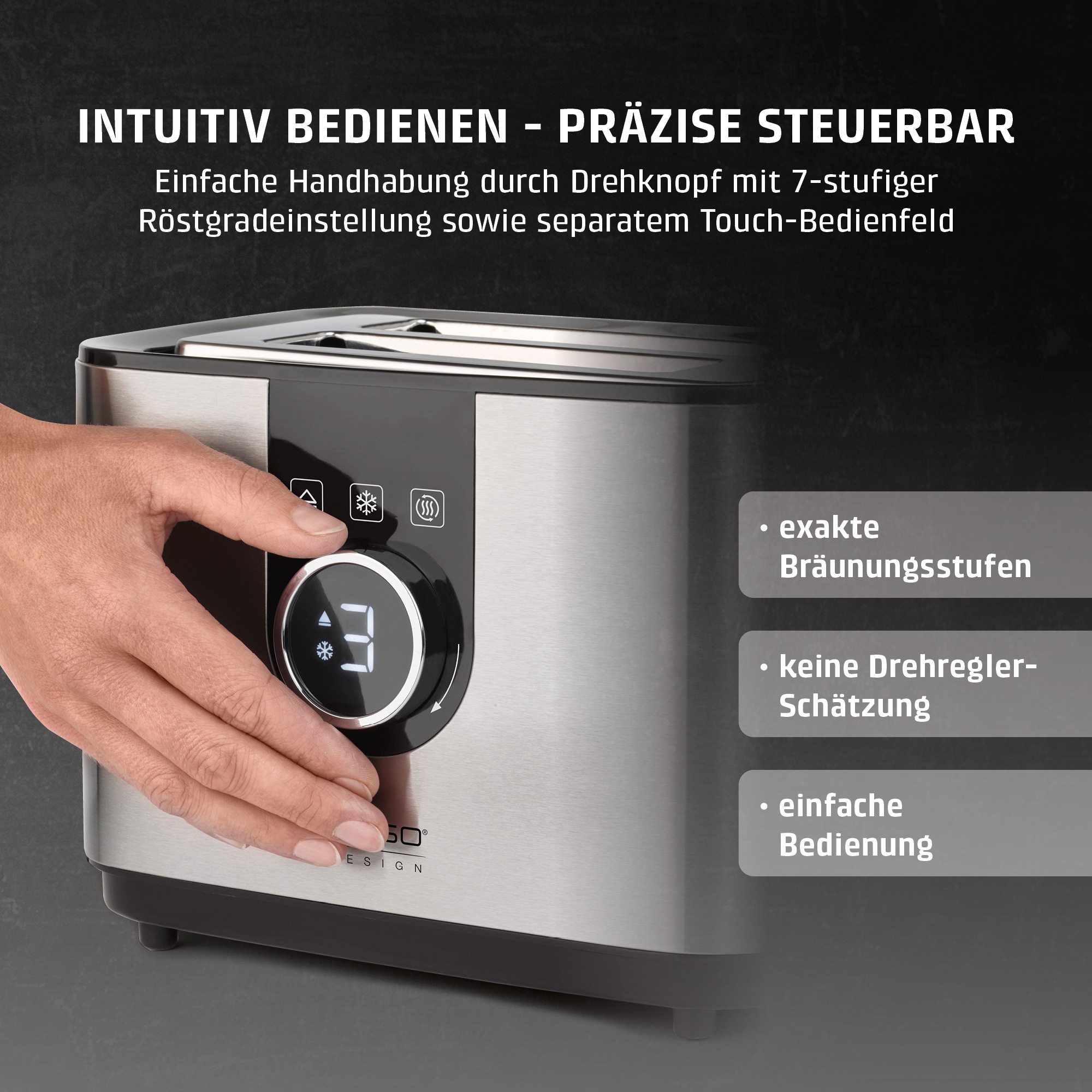 Caso Toaster »2769 Selection T2« 2 kurze Schlitze für 2 Scheiben 920 W Selbstzentrierende Einschübe für eine gleichmäßige Bräunung