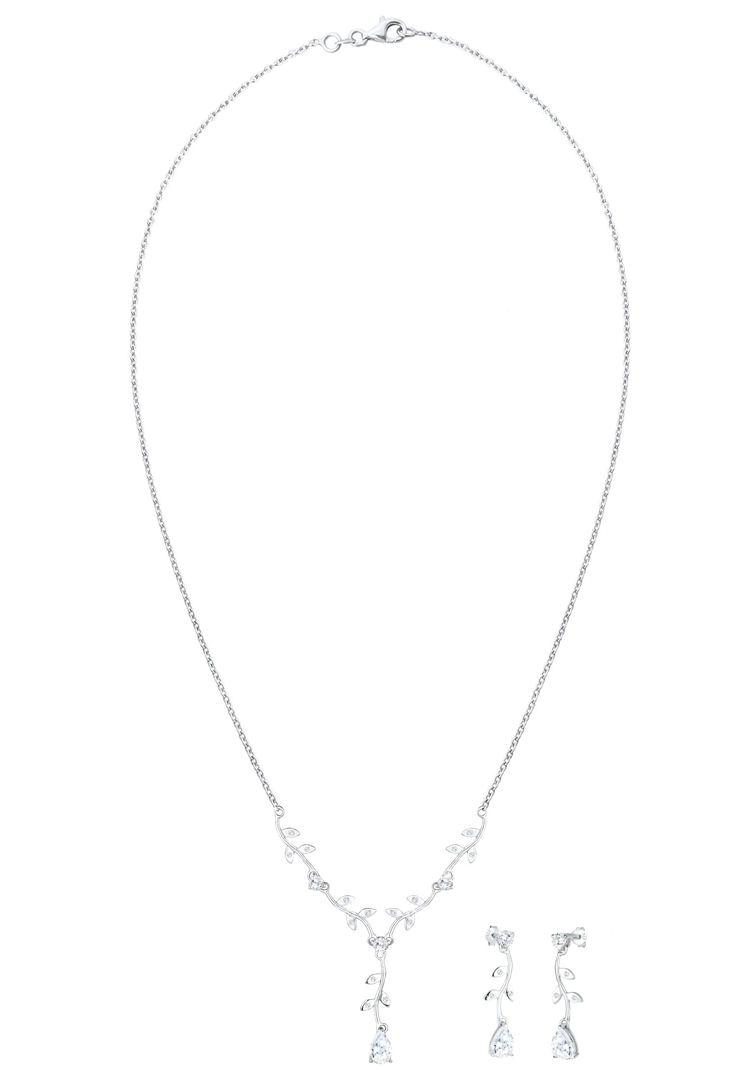 Elli Ohrring und Ketten Set »Schmuckset Blumenranke Zirkonia 925 Sterling Silber«