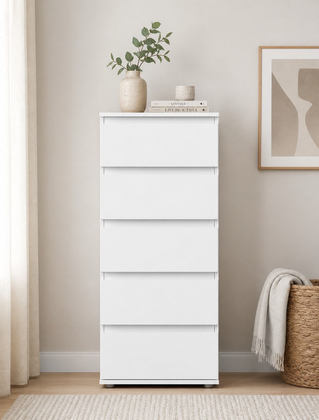 INOSIGN Kommode »Nova, Aufbewahrung mit 5 Schubladen, folienbeschichtet, grifflos« Minimalistisch in Weiß oder Eichenoptik, skandinavisches Design