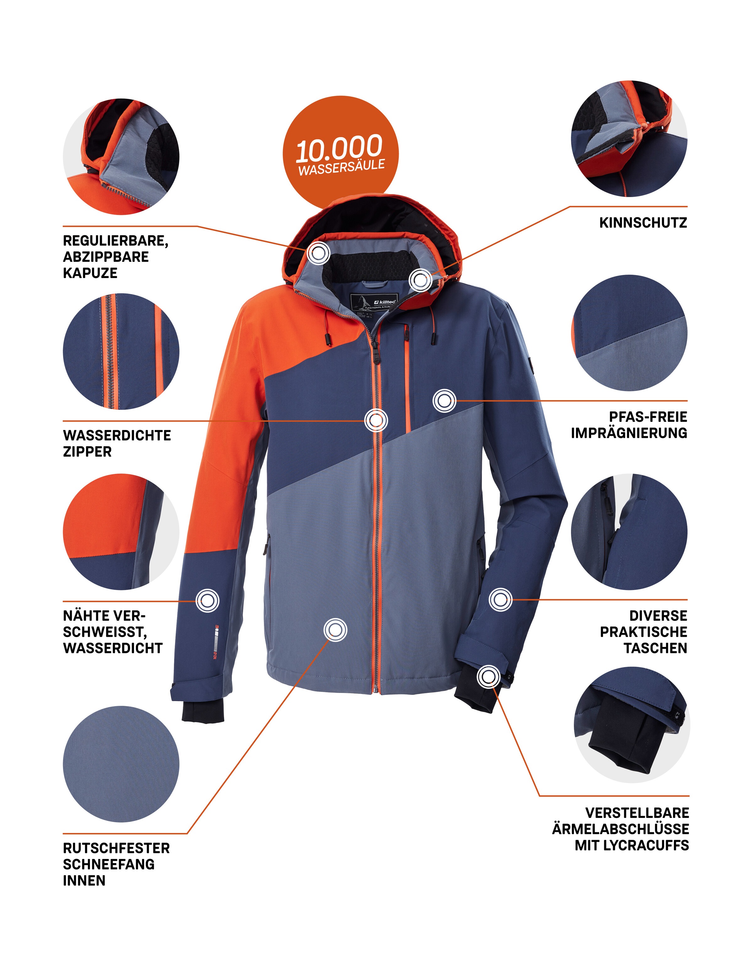Killtec Skijacke »KSW 32 MN SKI JCKT«, Wasserdichte, atmungsaktive Skijacke mit abnehmbarer Kapuze