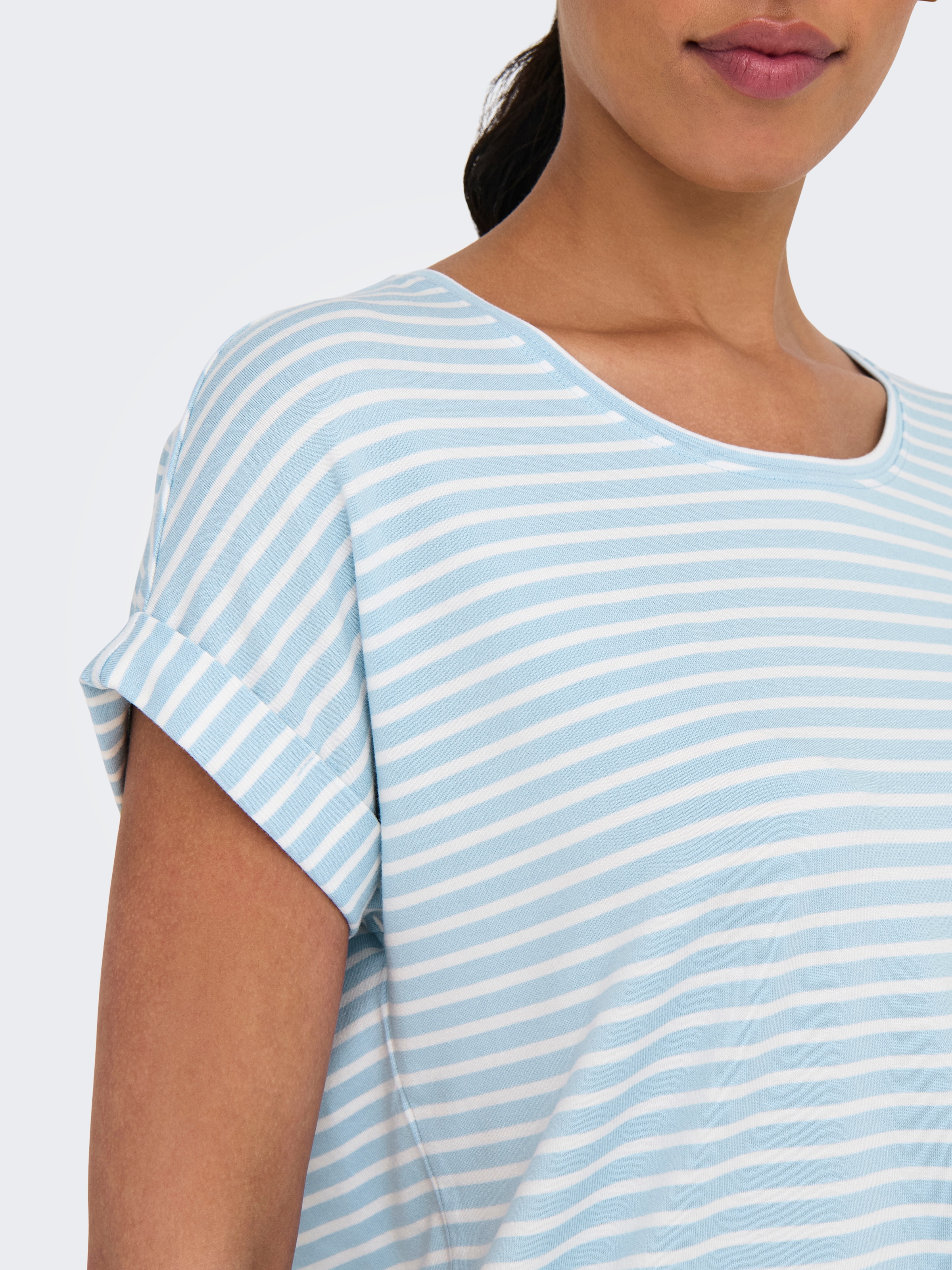 ONLY T-Shirt »ONLMOSTER STRIPE S/S O-NECK TOP JRS NOOS«, mit Aufschlag am Arm