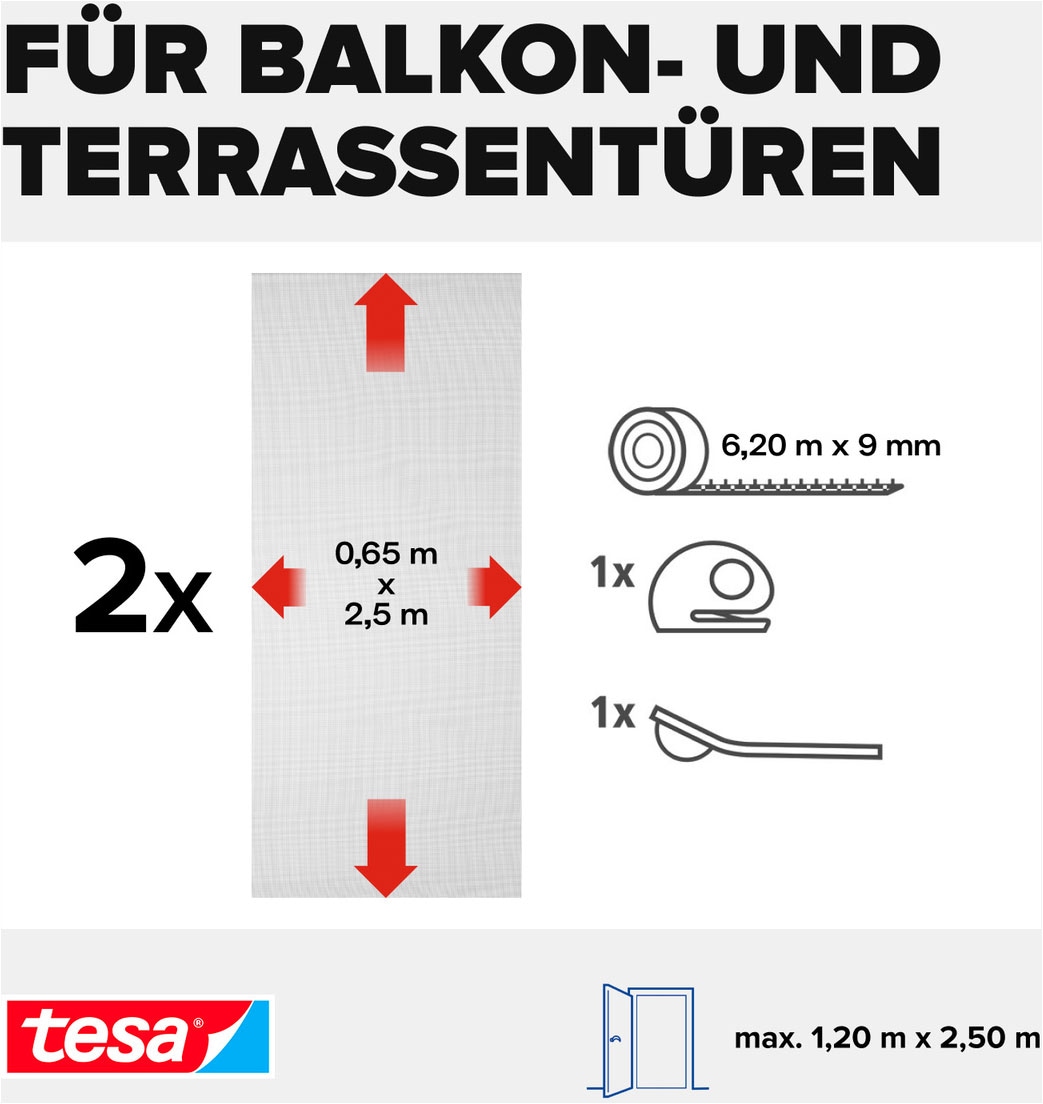 tesa Insektenschutz-Tür »Insect Stop Comfort Fliegengitter für Türen - 1,3 m : 2,5 m« Packung, Fliegennetz, Klettband, 1 Stk. tlg. Insektenschutzgitter Dachfenster - ohne Bohren - zuschneidbar