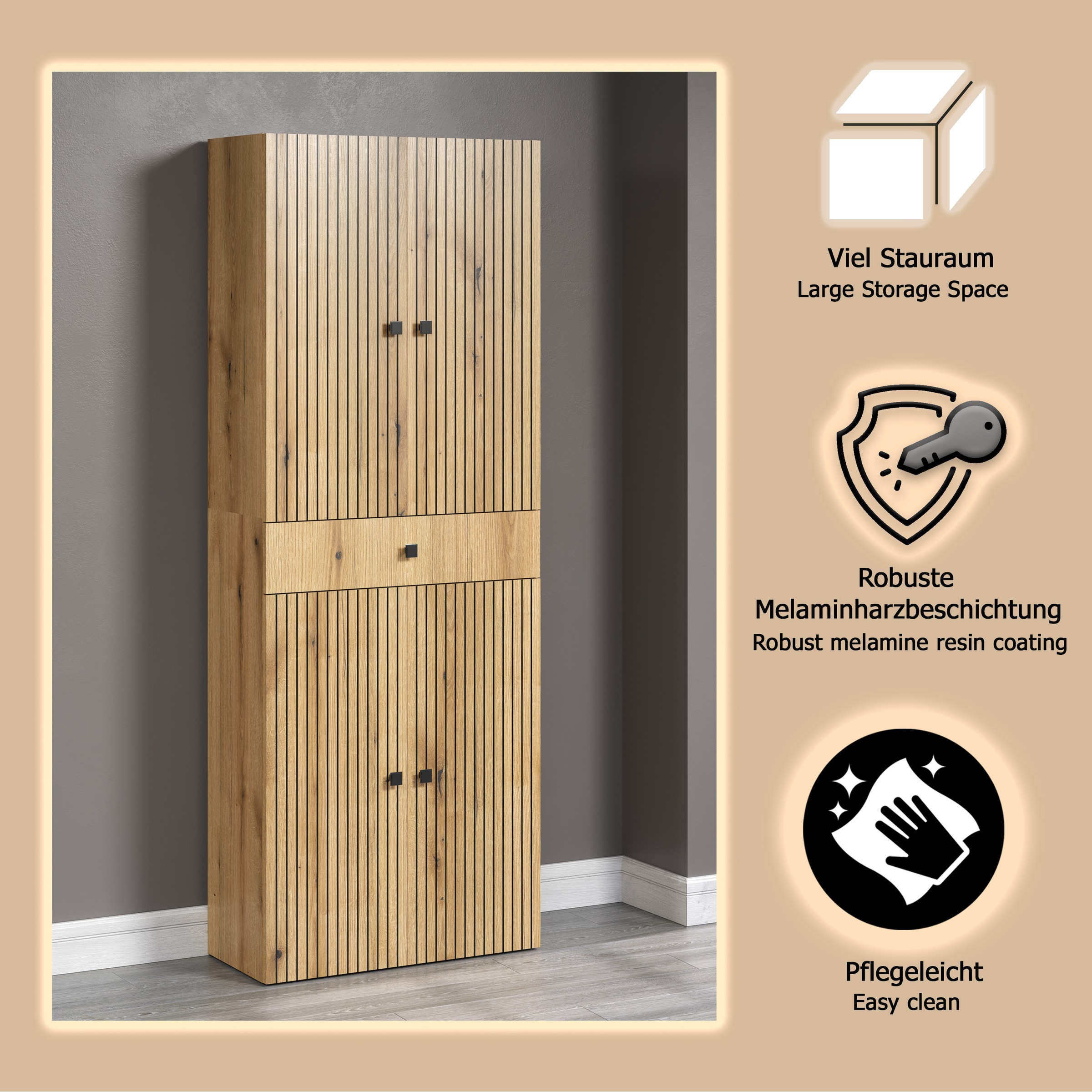 welltime Hochschrank »Amrum«, (1 St.), Badezimmerschrank mit und ohne Schublade - (B/T/H) 40-70/31/186 cm