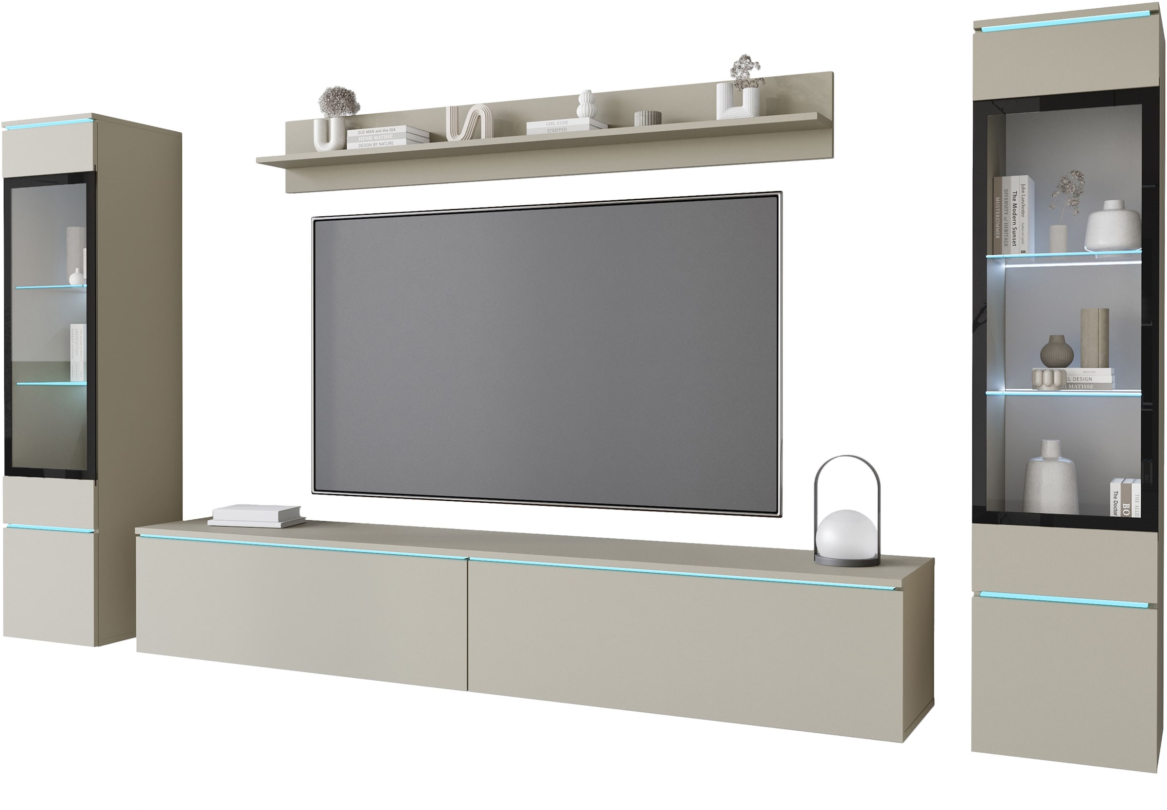 INOSIGN Wohnwand »VERA II, Vitrinen Türanschlag wechselbar«, (Komplett-Set, 4 St.), Vitrine mit Verglasung, stehend und hängend, inklusive Beleuchtung