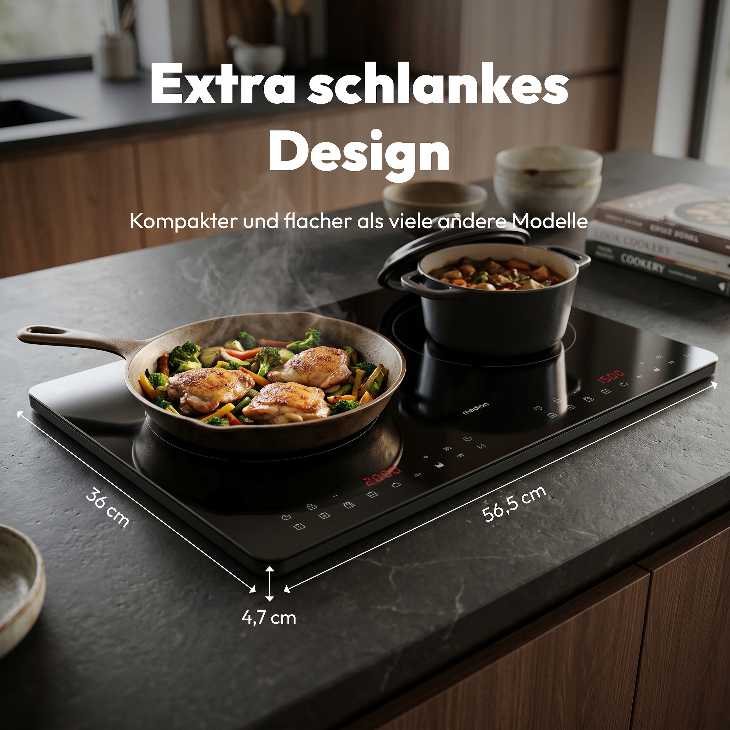 Medion® Doppel-Induktionskochplatte »MD 100091« flacher als herkömmliche Geräte