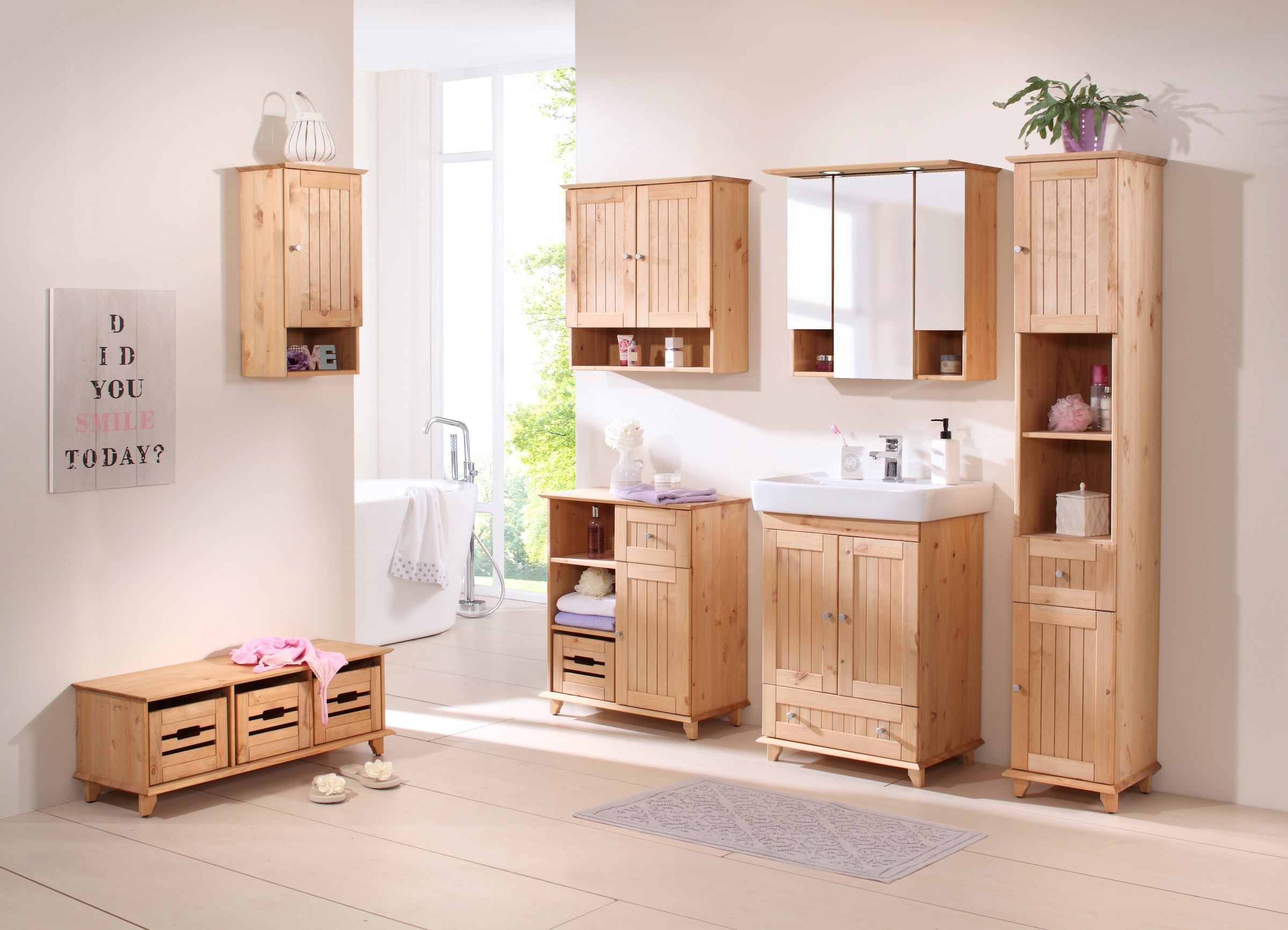welltime Hochschrank »Venezia Landhaus«, Breite 33 cm, aus hochwertigem Echtholz