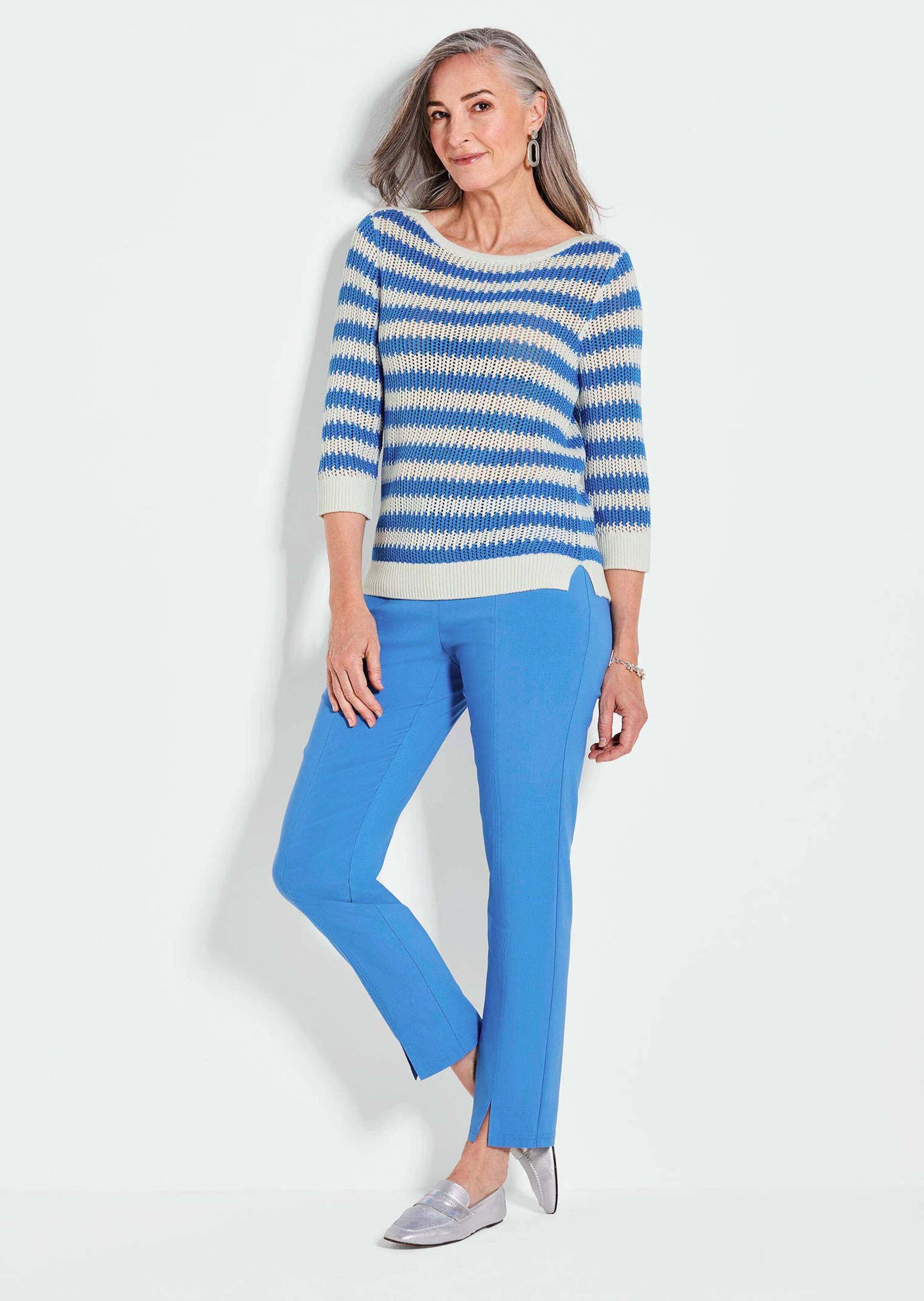 GOLDNER Strickpullover »Kurzgröße Halbarm Streifenstrick-Pullover«