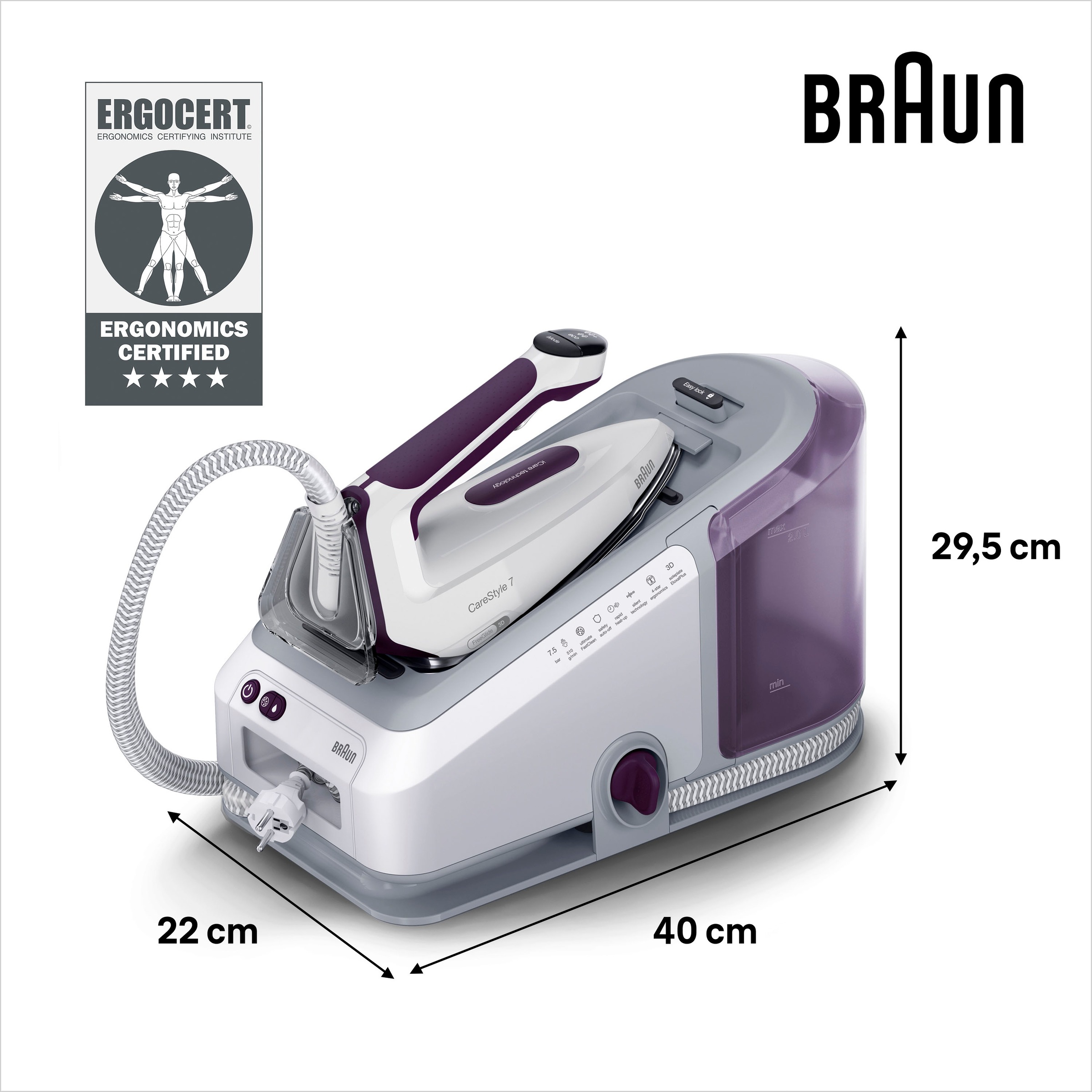 Braun Dampfbügelstation »Braun CareStyle 7 IS 7266 VI Dampfbügelstation Weiß/Violett«