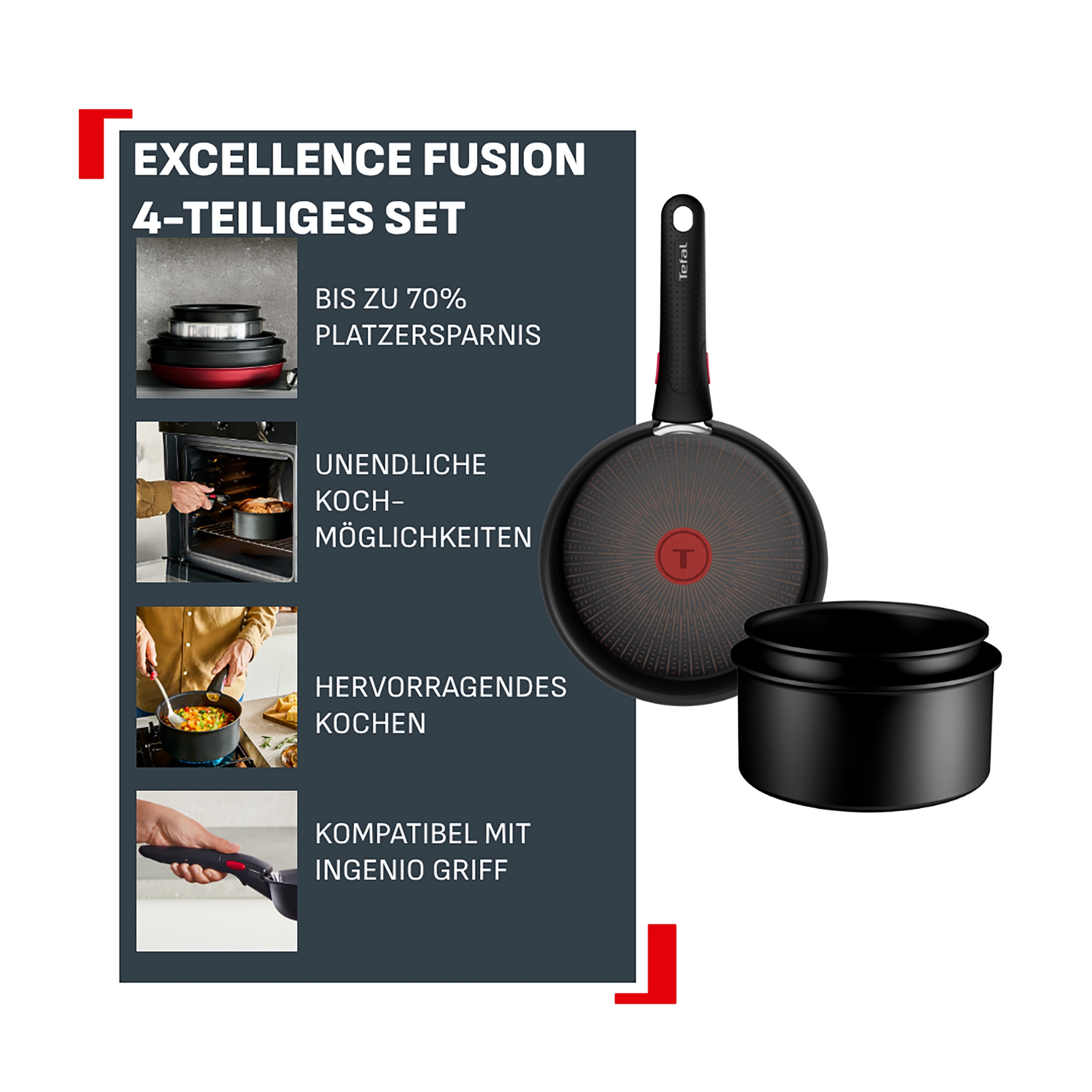 Tefal Pfannen-Set »Ingenio Excellence Fusion« Aluminium Set, 4 tlg. abnehmbarer Ingenio-Griff, Thermo-Signal, stapelbar, Induktion