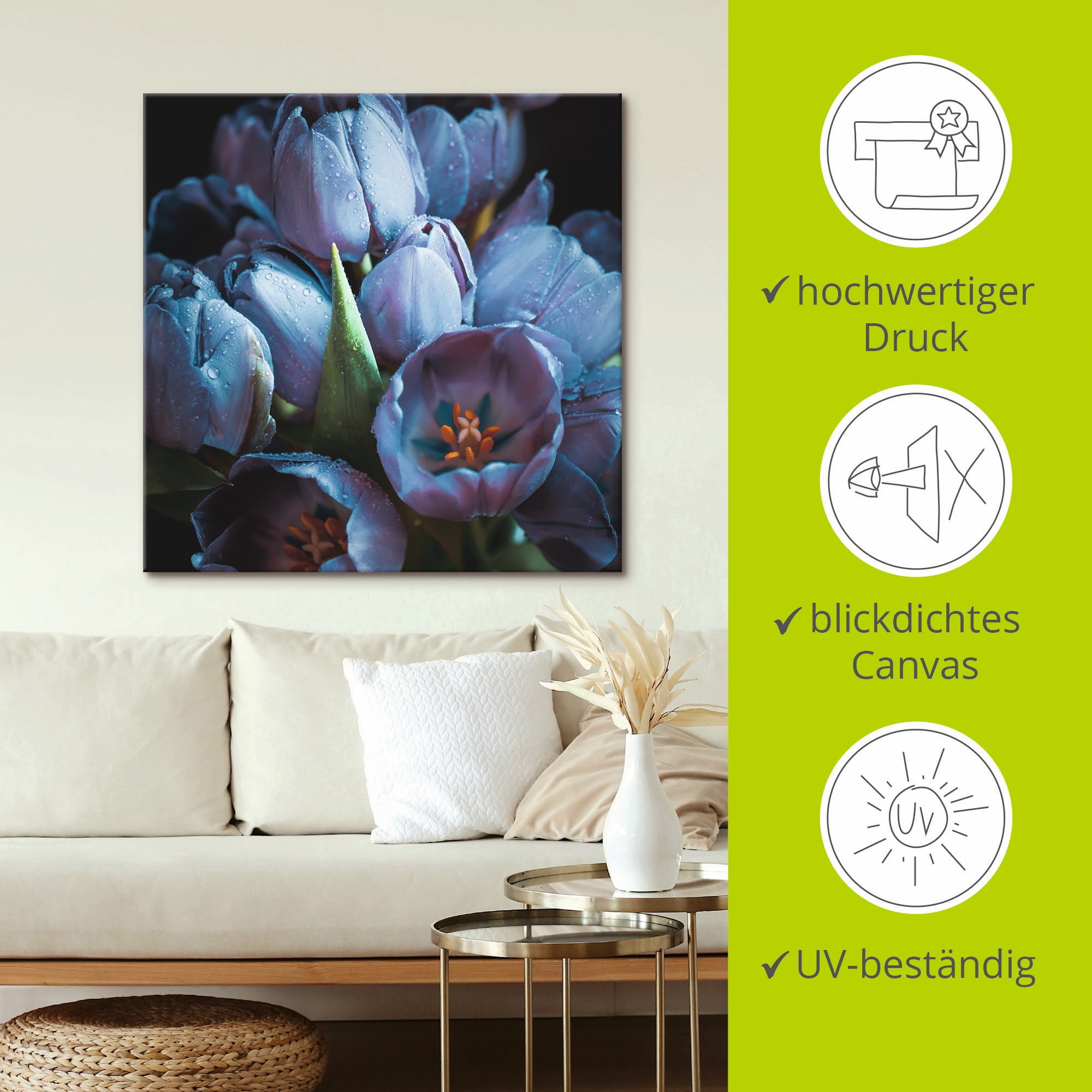Artland Leinwandbild »Tulpen Blau«, Blumen, (1 St.), auf Keilrahmen gespannt