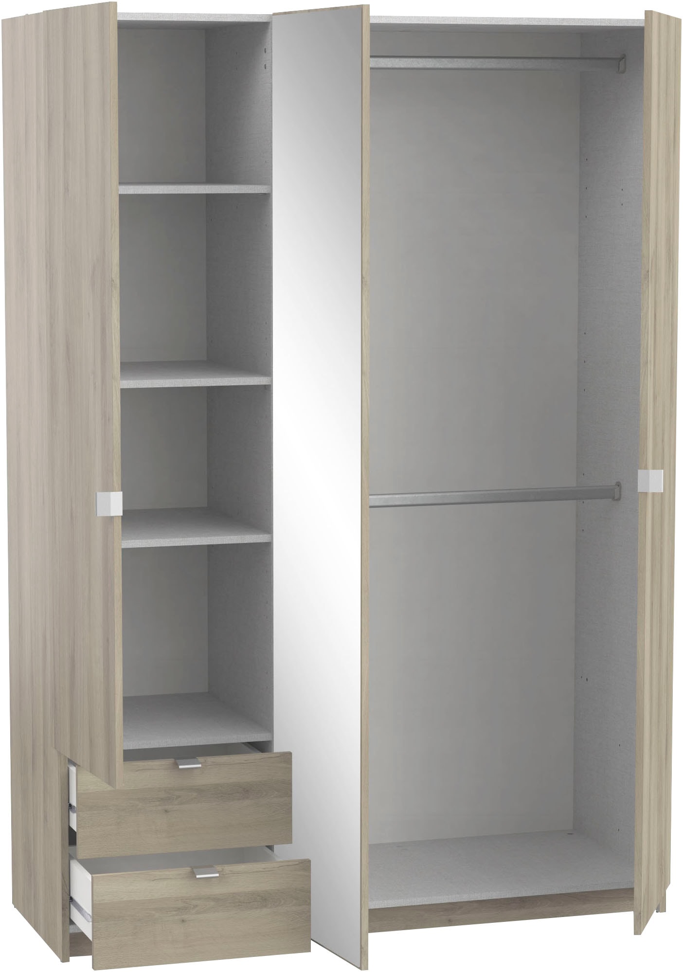Demeyere GROUP Kleiderschrank »Mellie, mit Spiegel und 2 Schubladen, 3 Regale, 2 Kleiderstangen«, (H/B/ T ca. 191/134/52cm), maximaler Stauraum, Made in France