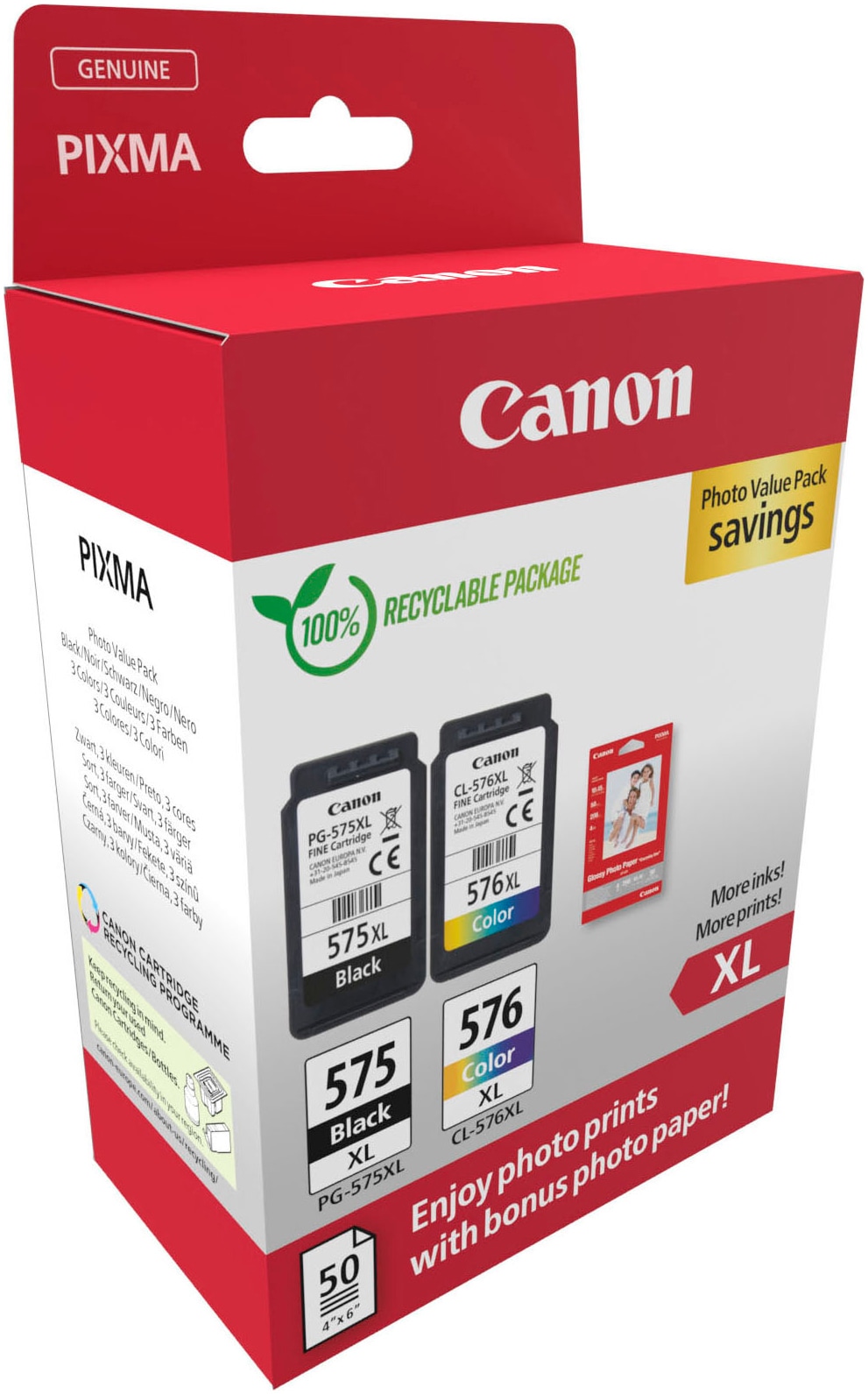Canon Tintenpatrone »PG-575XL/CL-576XL Tintenpatrone + Fotopapier-Vorteilspaket«