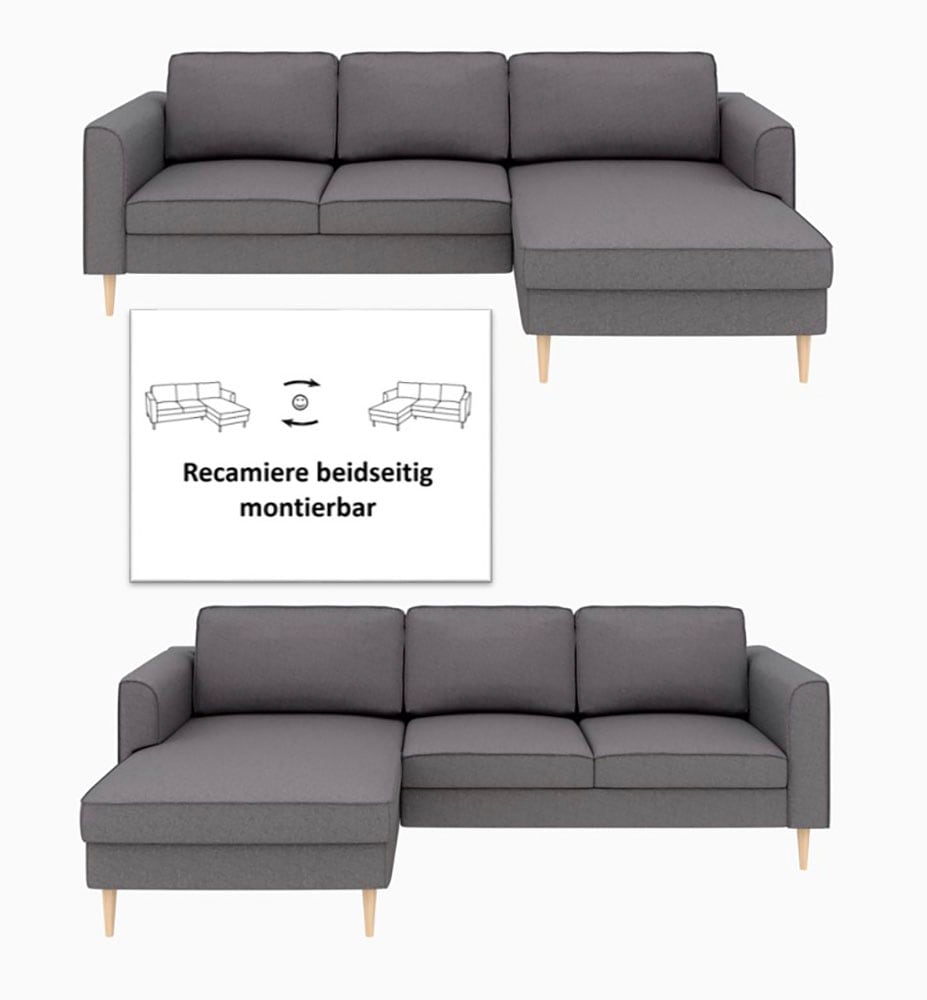 Home affaire Ecksofa »Booster, whlw. mit Schlaffunktion & Bettkasten, Fuß Buche lackiert« Recamiere beidseitig montierbar, L-Form, in Cord & Struktur, B: 232 cm