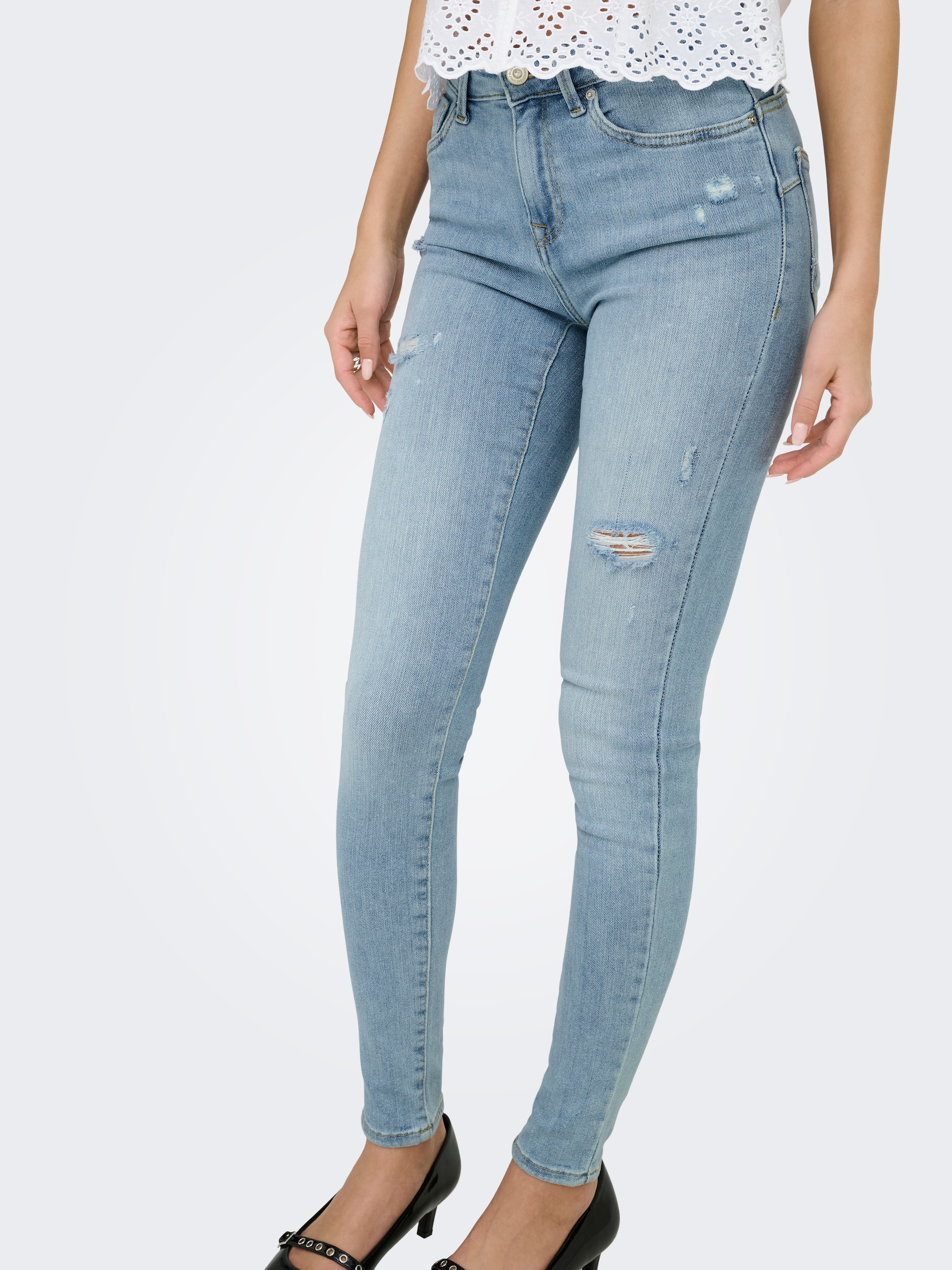 ONLY Skinny-fit-Jeans »ONLPOWER MID DEST SKINNY DNM« mit Destroyed Details