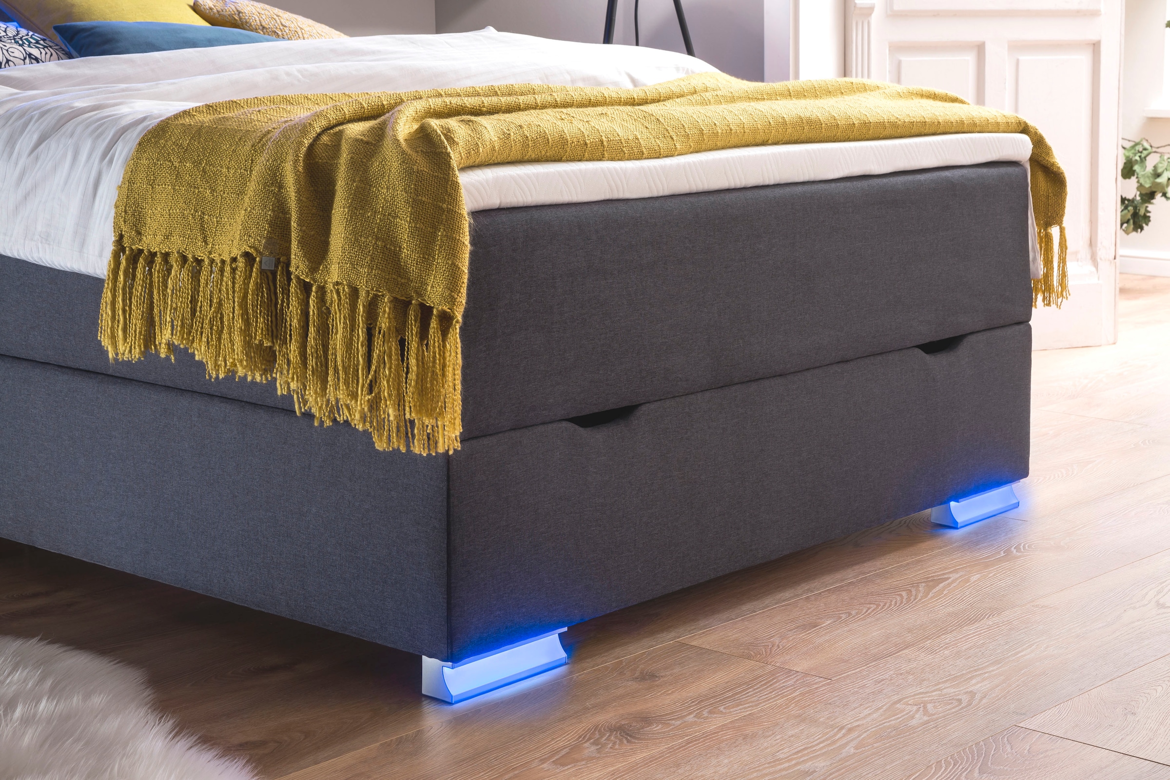 meise.möbel Boxspringbett »Las Vegas«, Füße und Kopfteil mit LED-Beleuchtung, mit Bettkasten und Topper