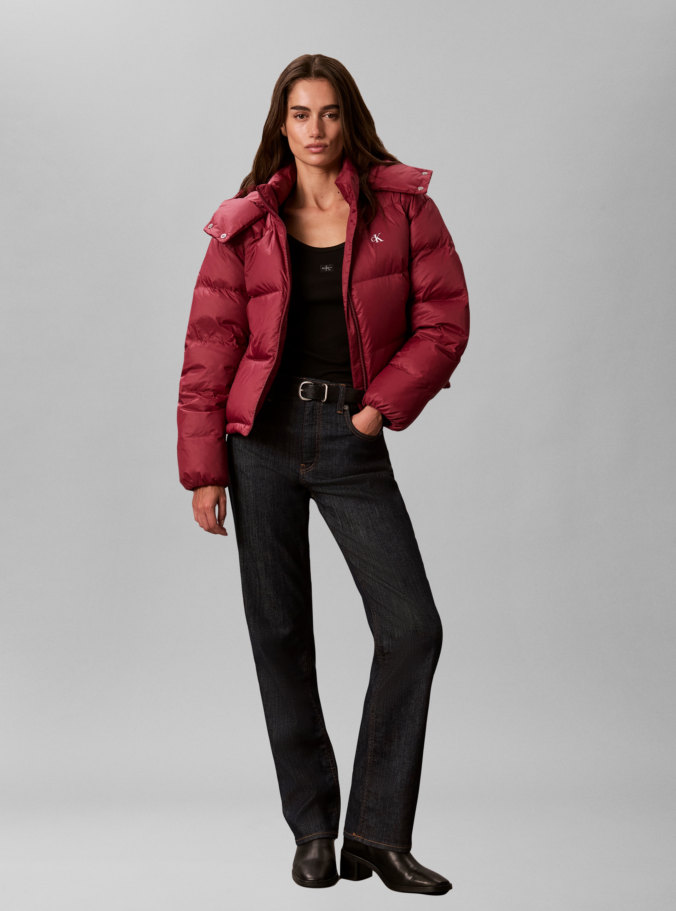 Calvin Klein Jeans Steppjacke mit Kapuze abnehmbare Kapuze, Regular Fit, kurze Form, wattiert