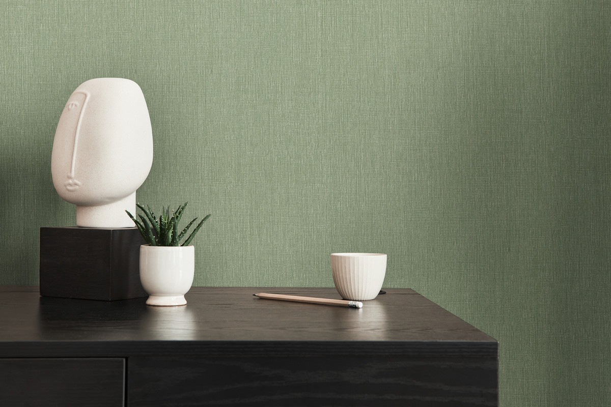 living walls Vliestapete »Stories of Life Tapete Grün mit moderner Leinenstruktur« Leinenoptik | einfarbig | uni leicht strukturiert Vliestapete für Schlafzimmer und Wohnzimmer Tapeten Wohnzimmer modern