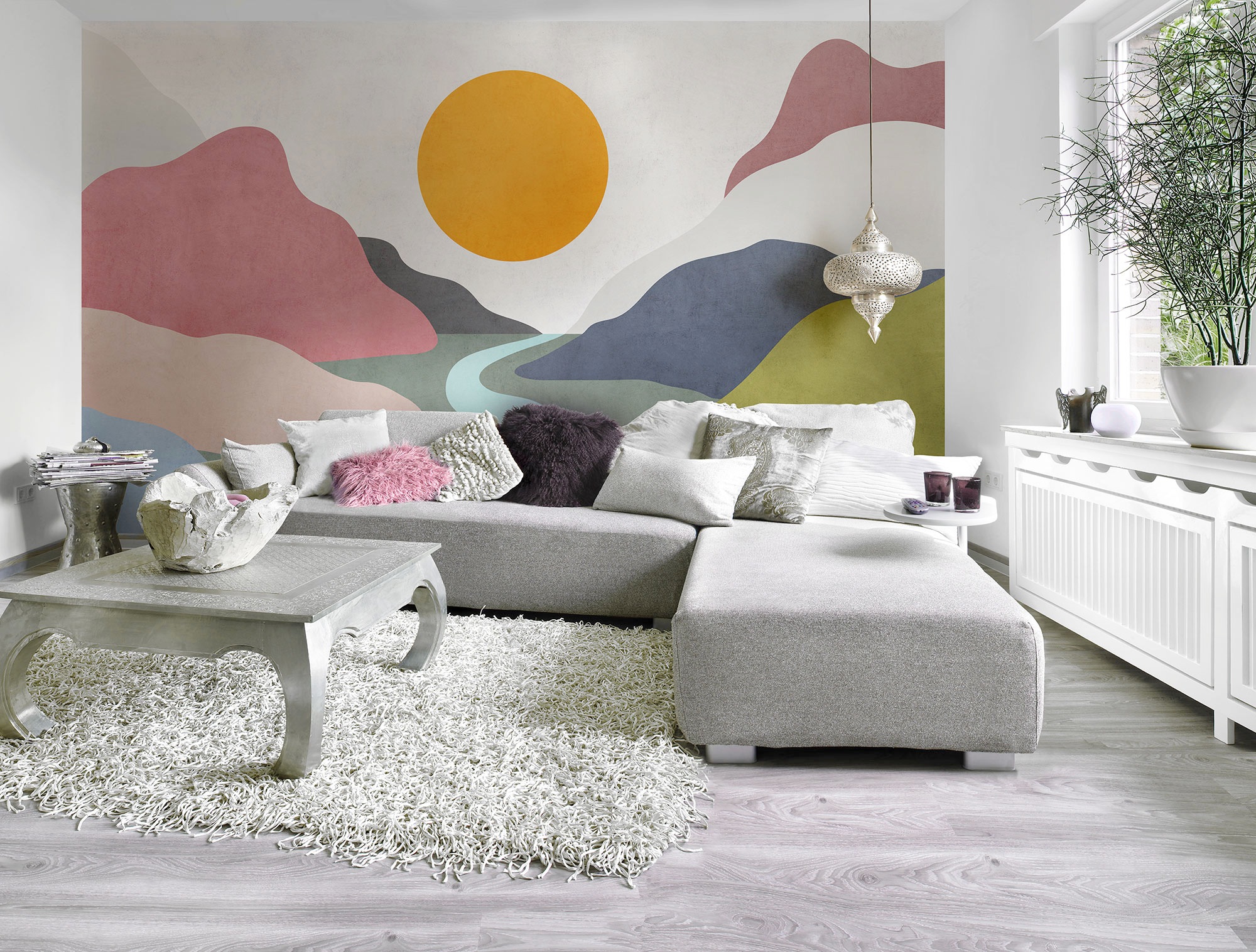 Komar Fototapete »Digitaldruck Vlies - Velvety Valley - Größe 400 x 250 cm«, bedruckt-floral-geblümt-gemustert-tropisch, Wohnzimmer, Schlafzimmer