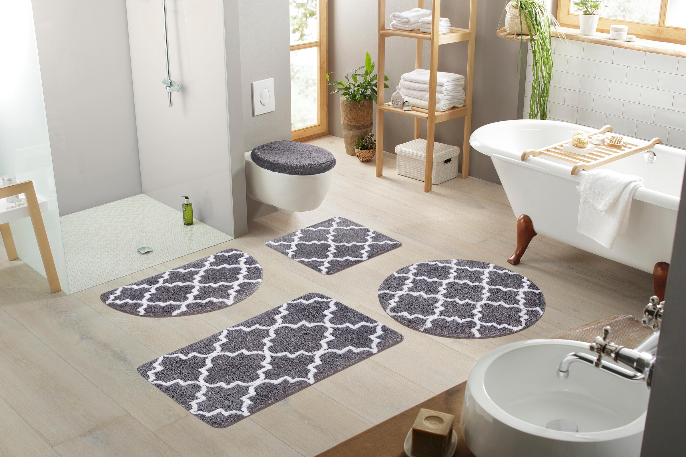 my home Badematte »Suzie«, rutschhemmend beschichtet, strapazierfähig-fußbodenheizungsgeeignet-schnell trocknend, Muster, Badteppich, Badematten auch als 3 teiliges Set & rund