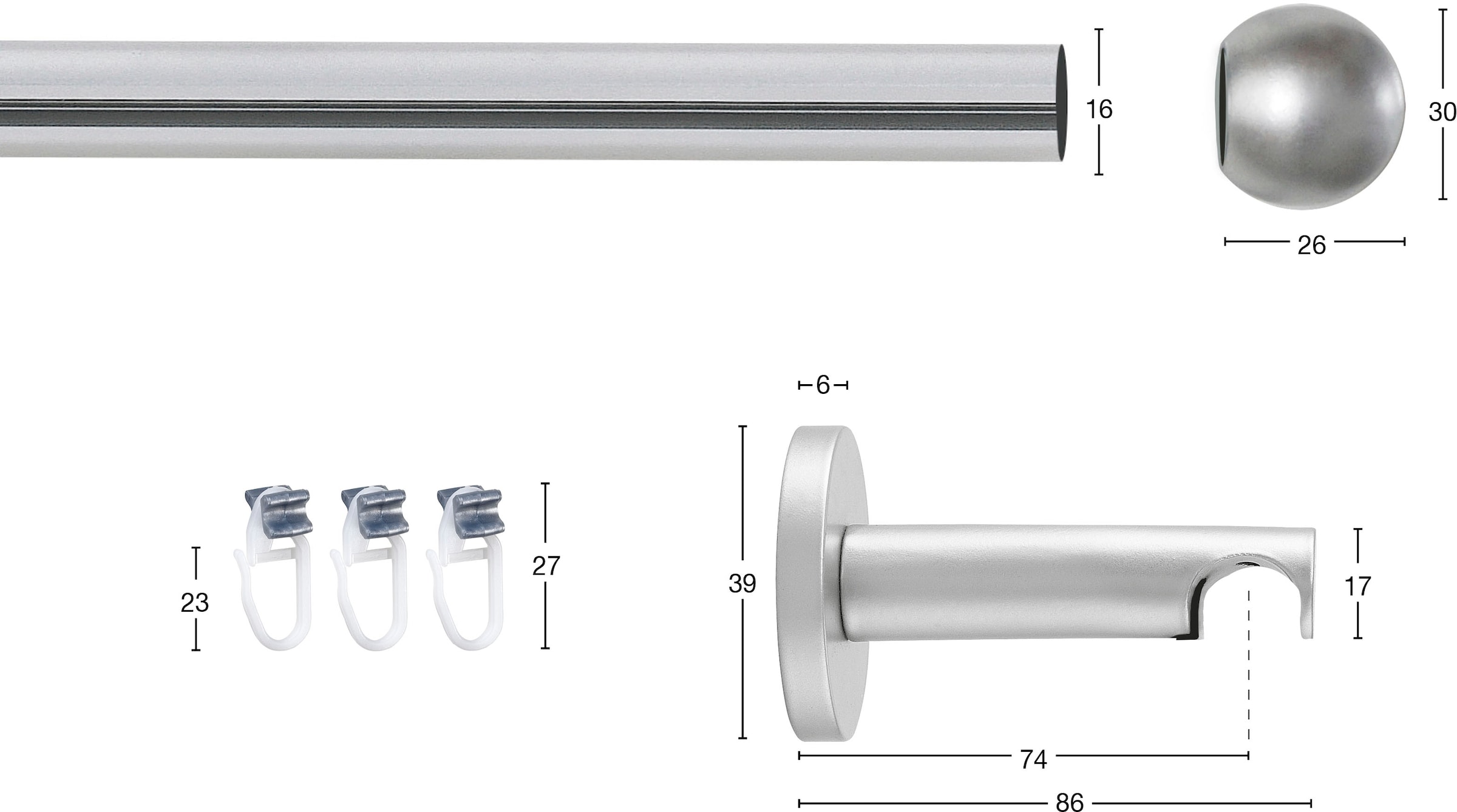 GARESA Gardinenstange »SEFRA« Ø 16 mm 1 läufig-läufig Wunschmaßlänge Vorhanggarnitur,Innenlaufgarnitur, verlängerbar, Endknopf Kugel