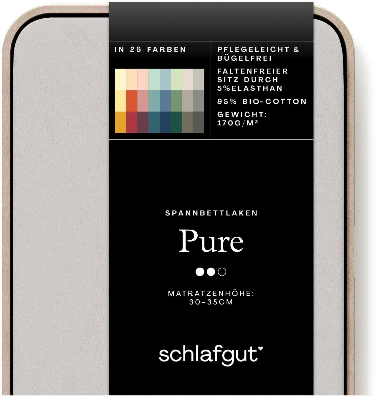 Schlafgut Spannbettlaken »PURE Bio-Baumwolle mit Elasthan, dehnbar blickdicht, straff, Bettlaken«, PREMIUM Laken für Matratzen bis 30cm Höhe, in 90x200, 140x200, 180x200
