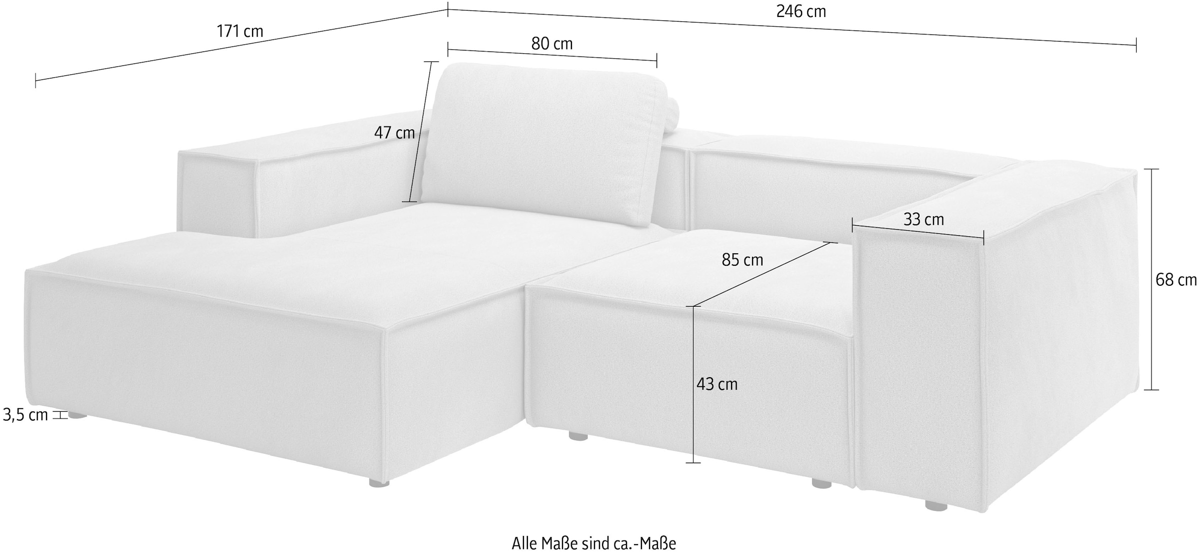 Places of Style Ecksofa »Watertown, kompakte L-Form, 246 cm breite für kleinere Räume«, modernes Ecksofa mit Feincordbezug, platzsparend & bequem