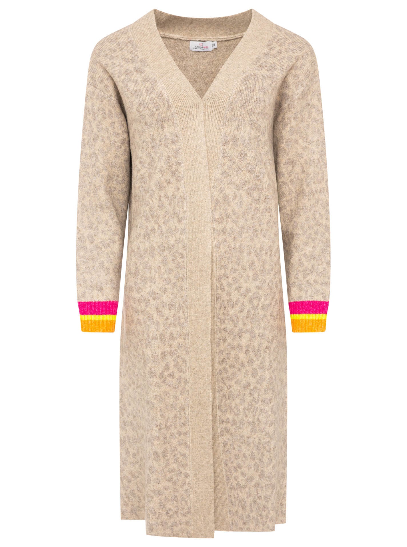Zwillingsherz Cardigan »"Wild Leo"« Leomuster, Schriftzug hinten in Neon, gestreifte Bündchen