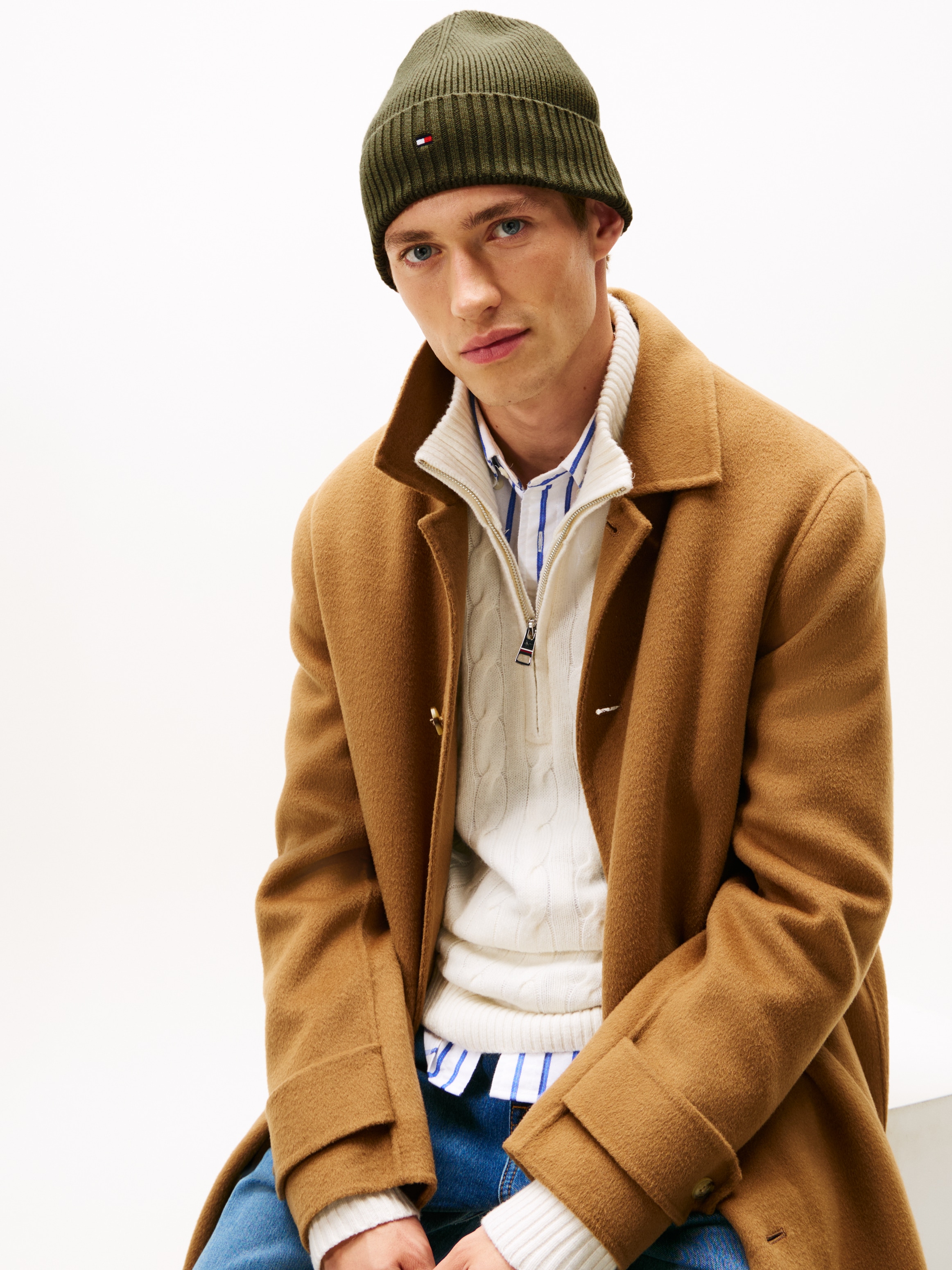Tommy Hilfiger Strickmütze »TH FLAG PIMA COTTON BEANIE«, Beanie mit Logostickerei, mit Kaschmiranteil Unisex
