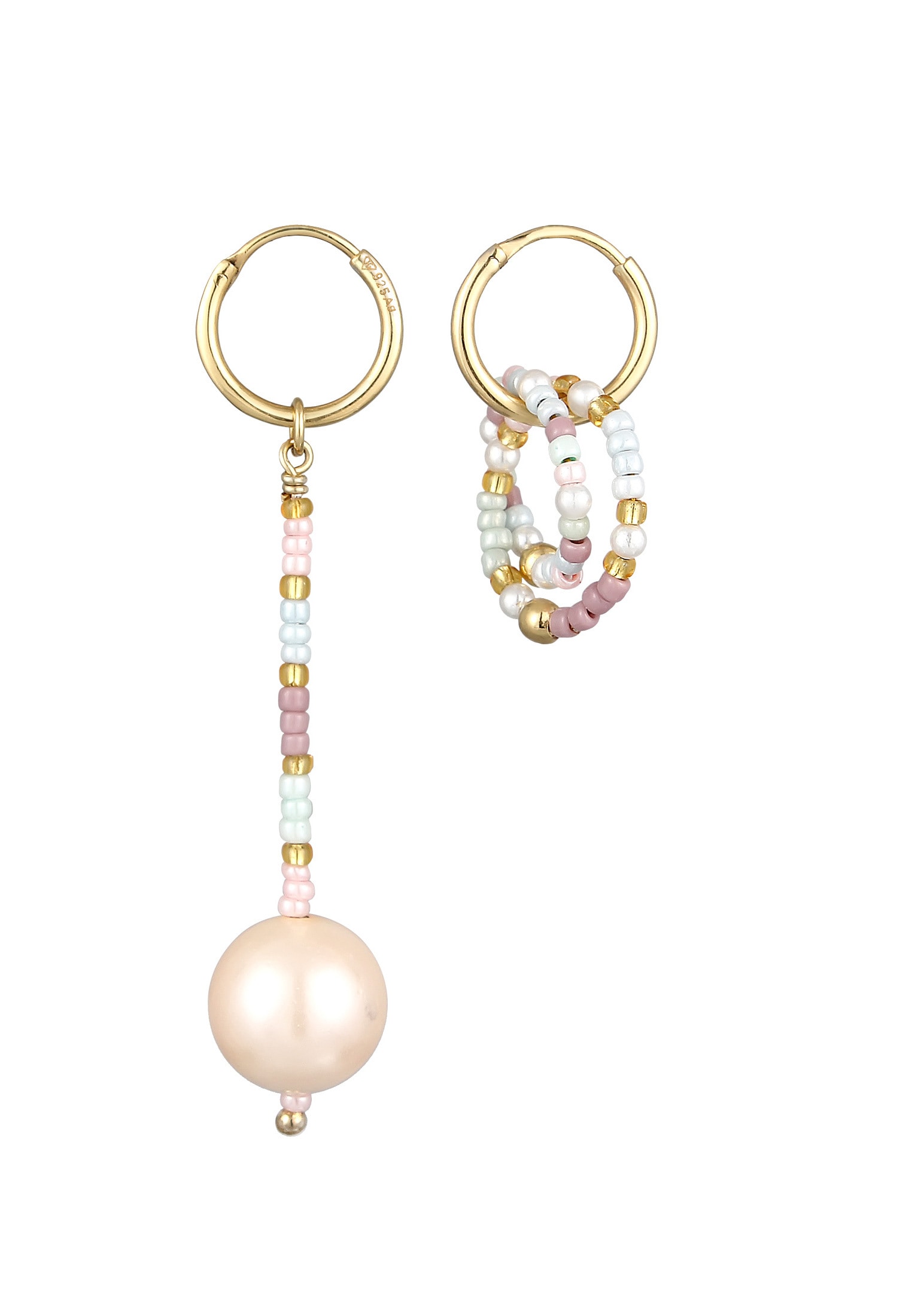 Elli Paar Creolen »Ohrringe Creolen Muschelkernperle Glas Pastell 925 Silber«
