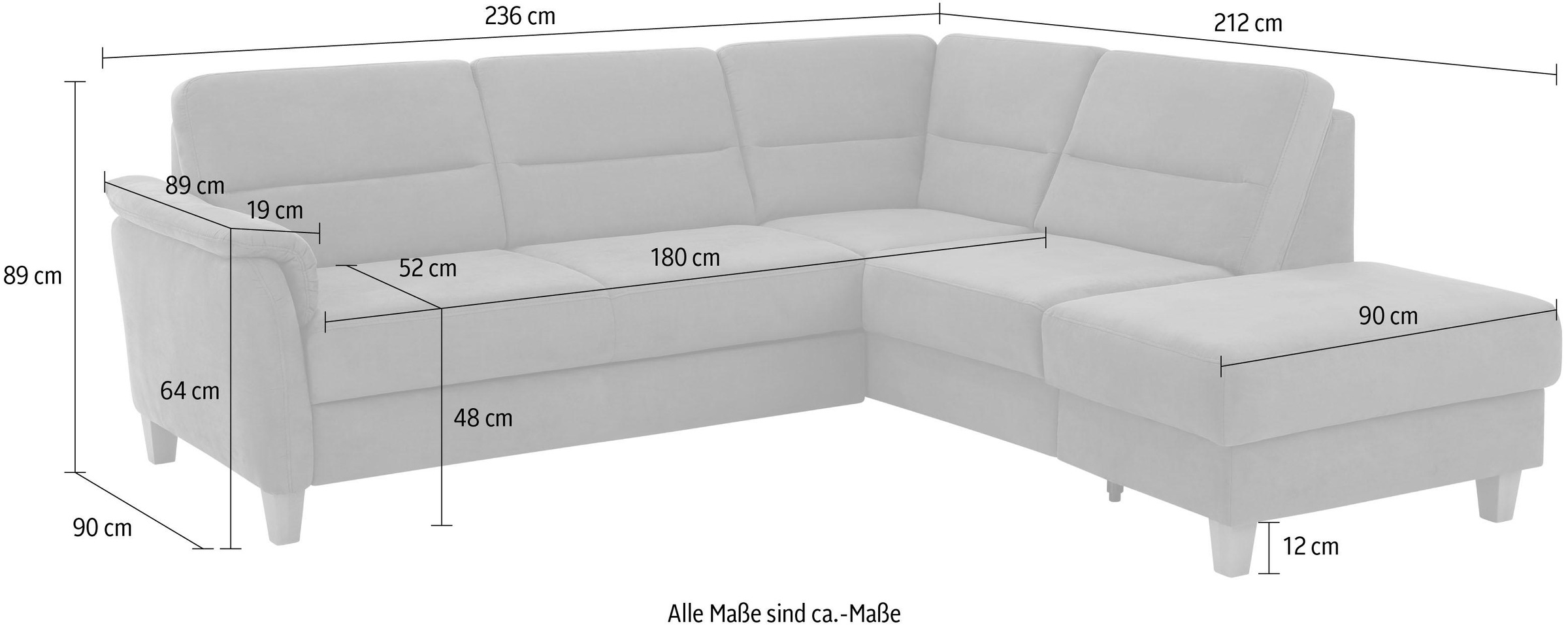 Home affaire Ecksofa »Palmera L-Form, B: 236 cm« optional Bettfunktion & Bettkasten, Federkern
