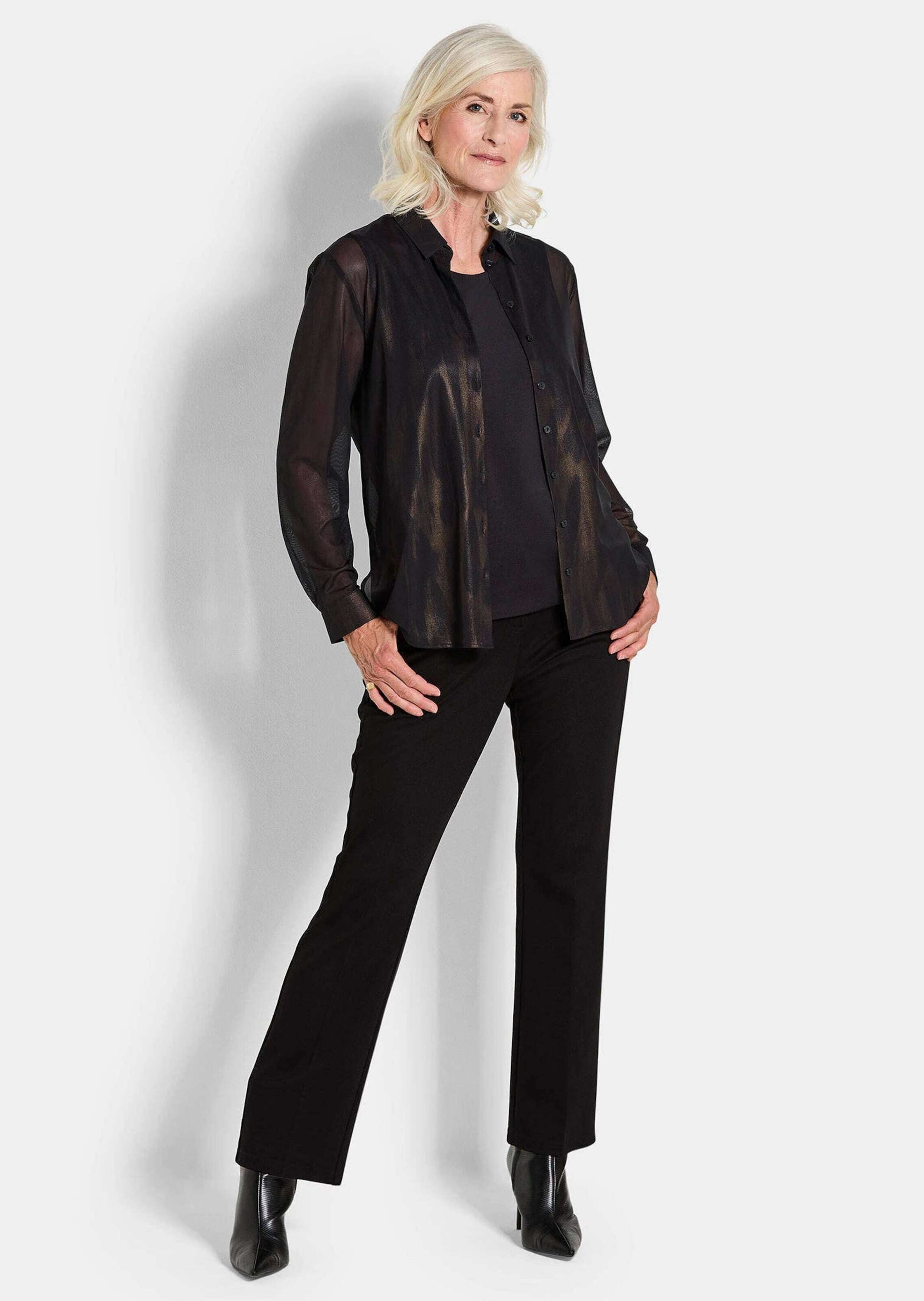 GOLDNER Hemdbluse »Kurzgröße Edle Metallic-Bluse mit Hemdkragen«