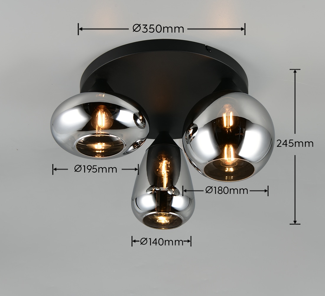 TRIO Leuchten Deckenleuchte »Lumina, Deckenlampe 3-flammig mit Glasschirm, exkl 3x E14 , max 10W« E14 1 Stk. warmweiß - kaltweiß Ø 49 cm Höhe 25 cm, spiegelnde Glas Lampenschirme in 3 modernen Formen