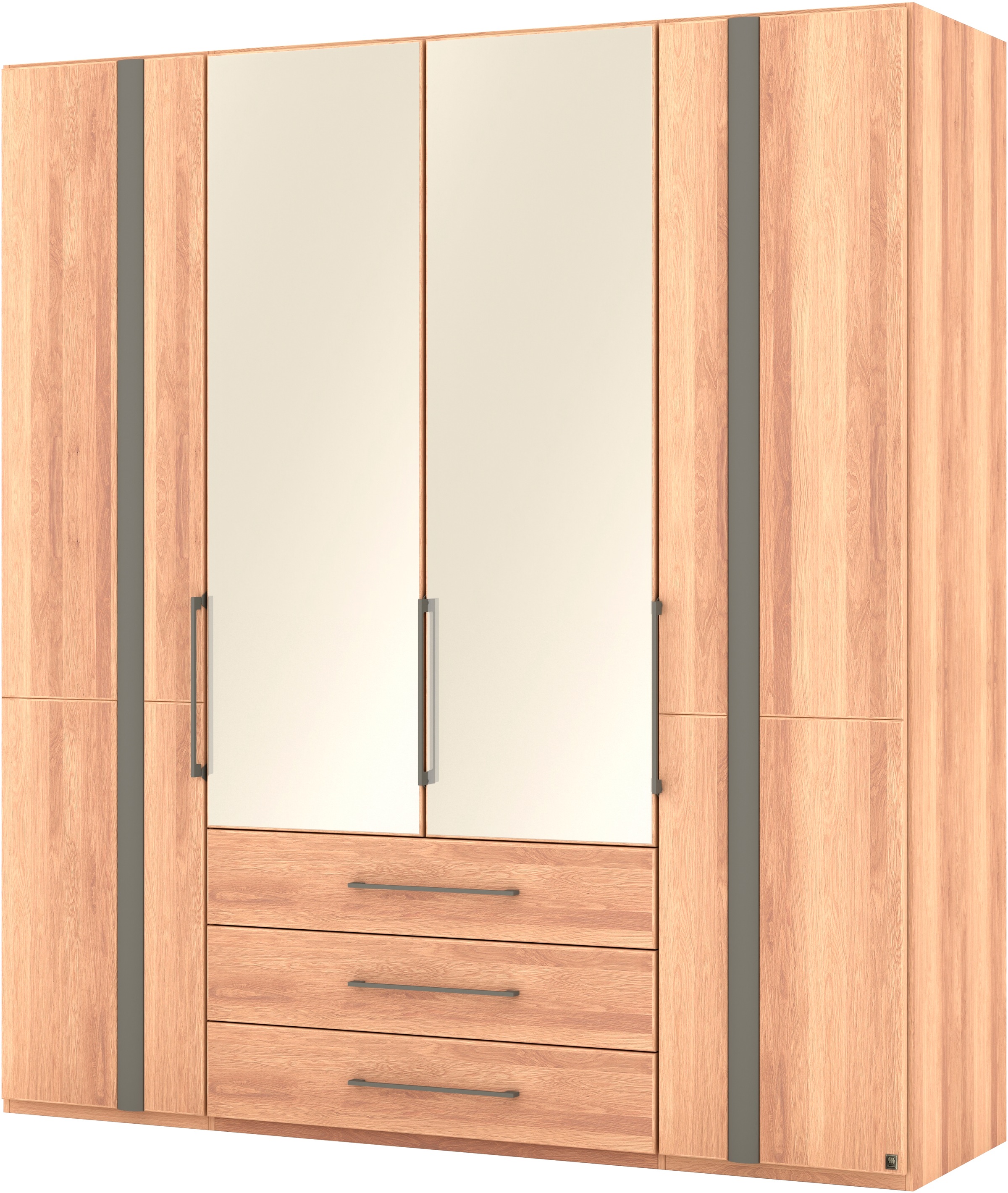 Musterring Drehtürenschrank »Sorrent, Kleiderschrank, teilmassiv Eiche«, (mit Türdämpfern, mit Schubladen, extra Böden, MADE IN GERMANY), Türen in Eiche massiv und als Parsol-Bronze-Spiegel, mit Schubkästen