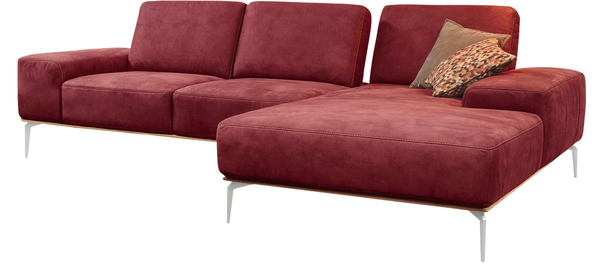 W.SCHILLIG Ecksofa »run, Designsofa, bequem, L-Form«, mit elegantem Holzsockel, Füße in Chrom glänzend, Breite 299 cm
