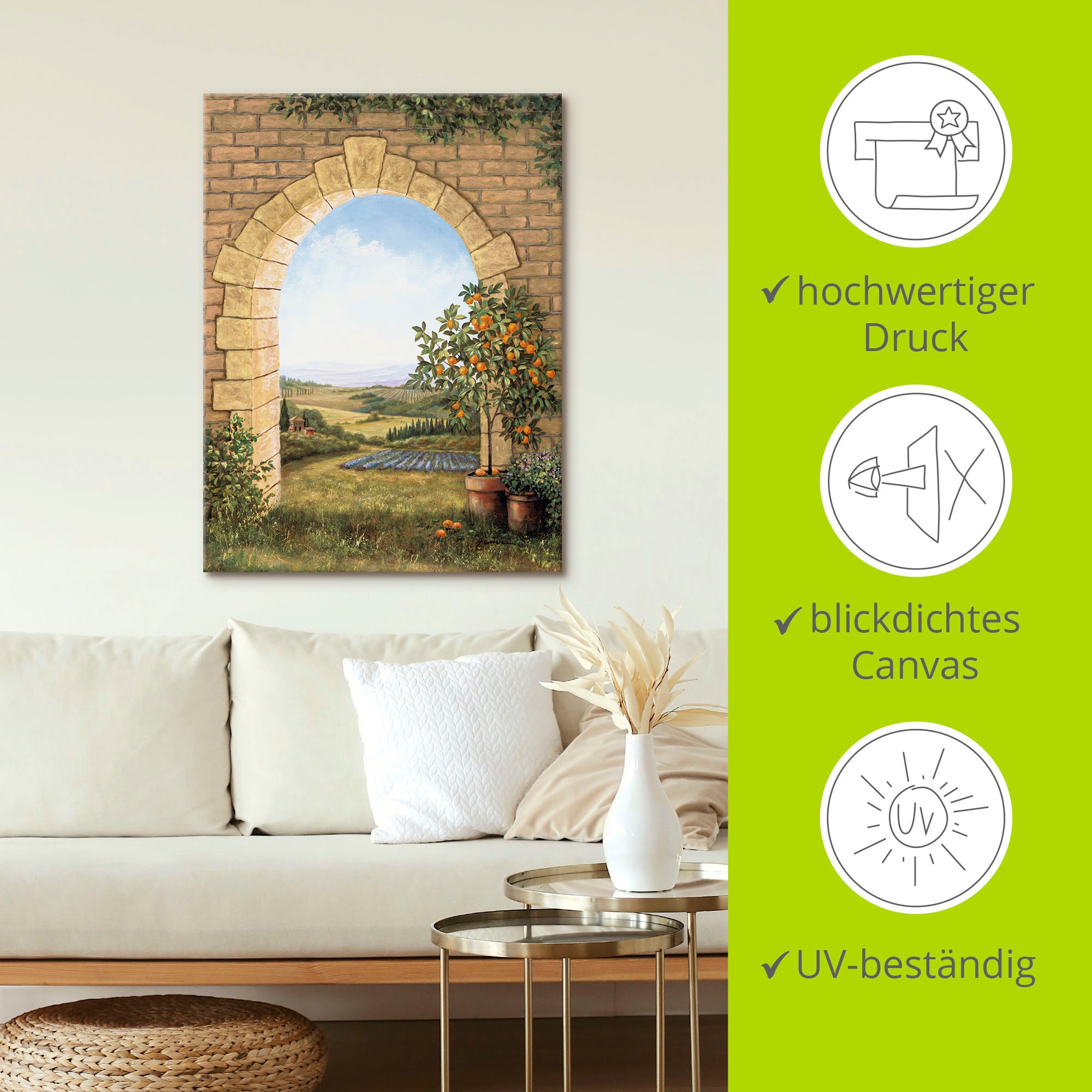 Artland Wandbild »Orangenbaum vor dem Torbogen«, Fensterblick, (1 St.), als Alubild, Outdoorbild, Leinwandbild, Poster, Wandaufkleber