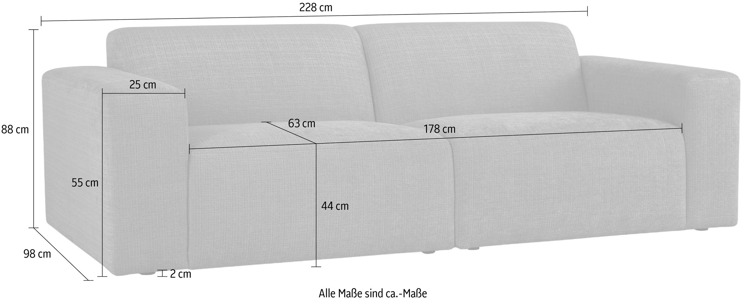 OTTO home 3-Sitzer »Koa, 228 cm, Modulsofa in Cord, Chenille, Struktur, Webstoff« Designsofa, weicher Lounge-Sitzkomfort, Welleunterfederung, bodentief